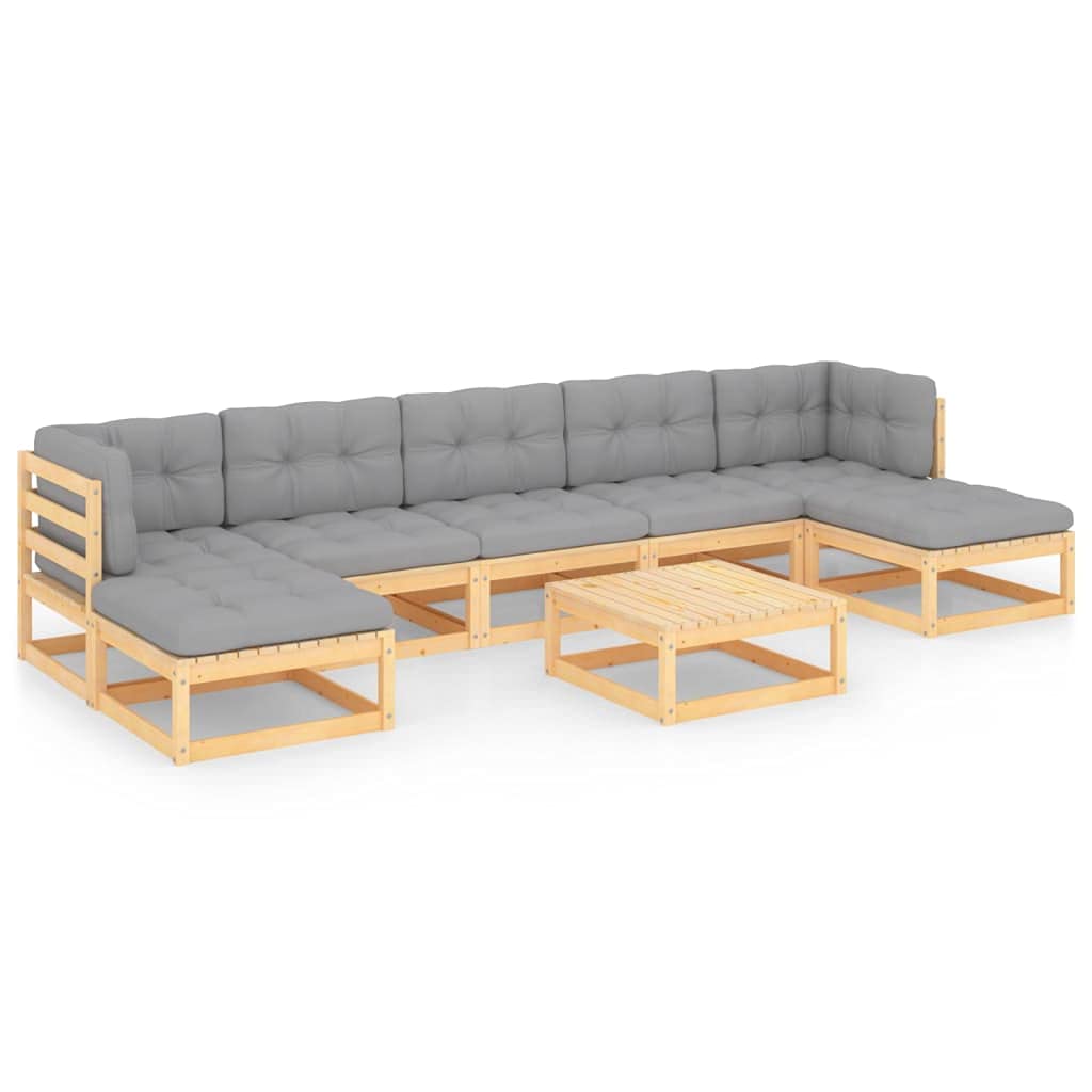vidaXL 8-Piece Patio Lounge Set with Gray Cushions - Solid Pinewood Outdoor Furniture, Weather Resistant & Easy Assembly - Perfect for Backyard, Garden, and Poolside Relaxation