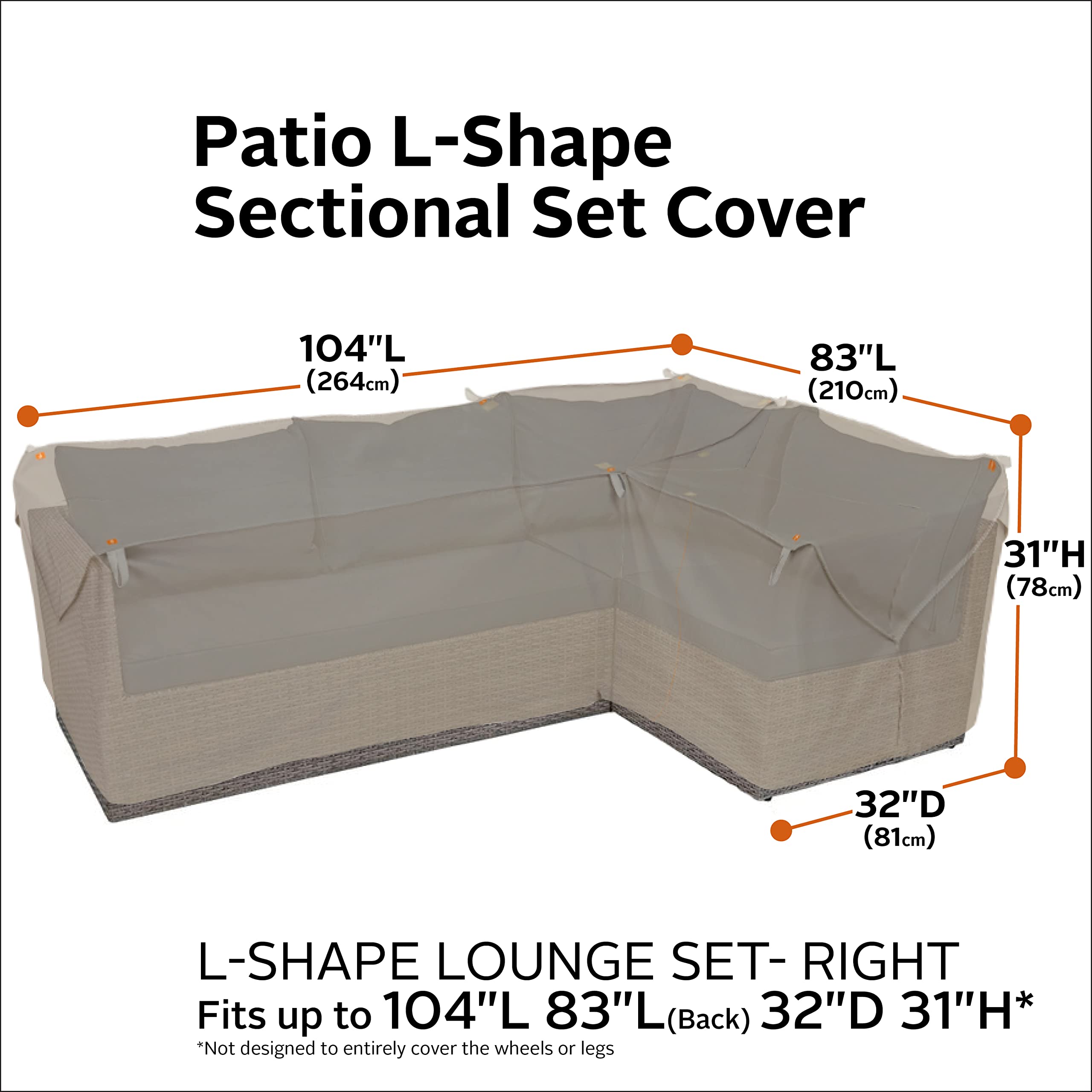 **Storigami Water-Resistant 104-Inch Right-Facing Patio Sectional Lounge Set Cover – Goat Tan – Durable Outdoor Furniture Protection for Sofas, Chairs & Sectionals – All-Weather, Easy Fold Design**    **Perfect for:** Protecting your patio furniture from rain, sun, dust, and debris while maintaining a stylish look. Ideal for outdoor sofas, sectionals, and lounge sets in backyards, decks, and poolside areas.