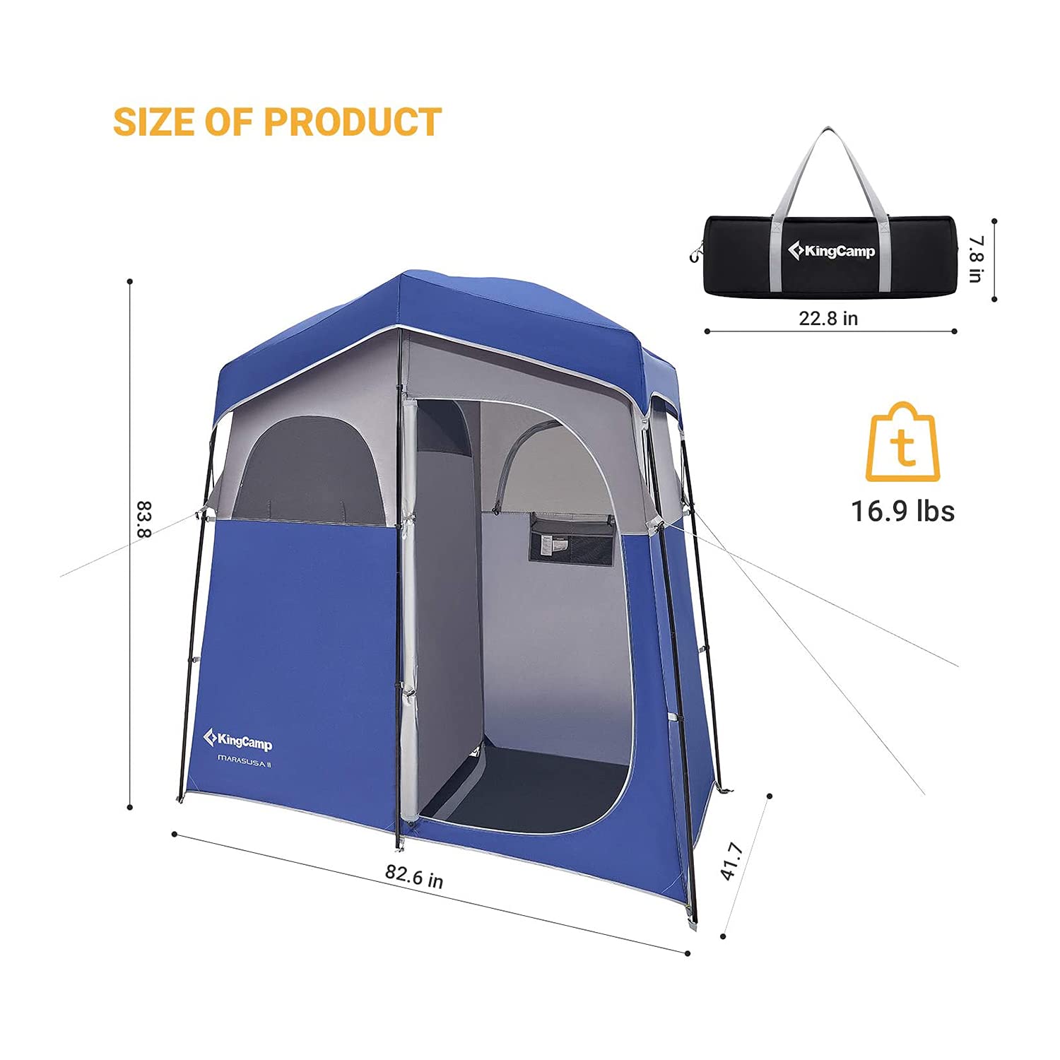 KingCamp Luxury Camping Shower Tent with Shower Bag - Portable Privacy Shelter for Outdoor Bathing & Toilet (1 Room/2 Room Options) - Perfect for Camping, Hiking, Beach Trips & RV Adventures
