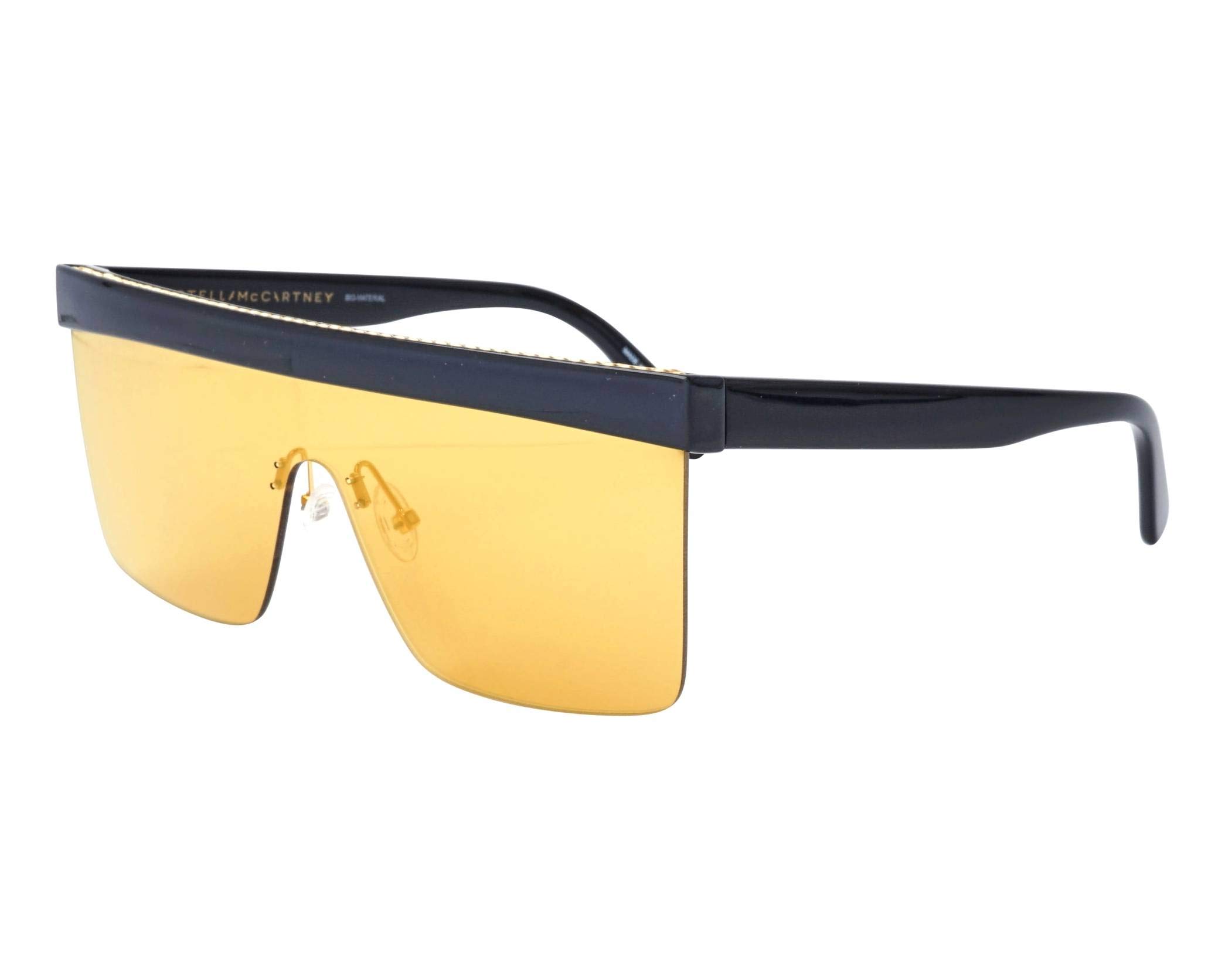 Stella McCartney SC-0148-S 001 Shiny Black & Yellow Sunglasses with Mirror Effect Lenses - UV Protection Fashion Shades for Women, Perfect for Beach, Driving and Outdoor Activities
