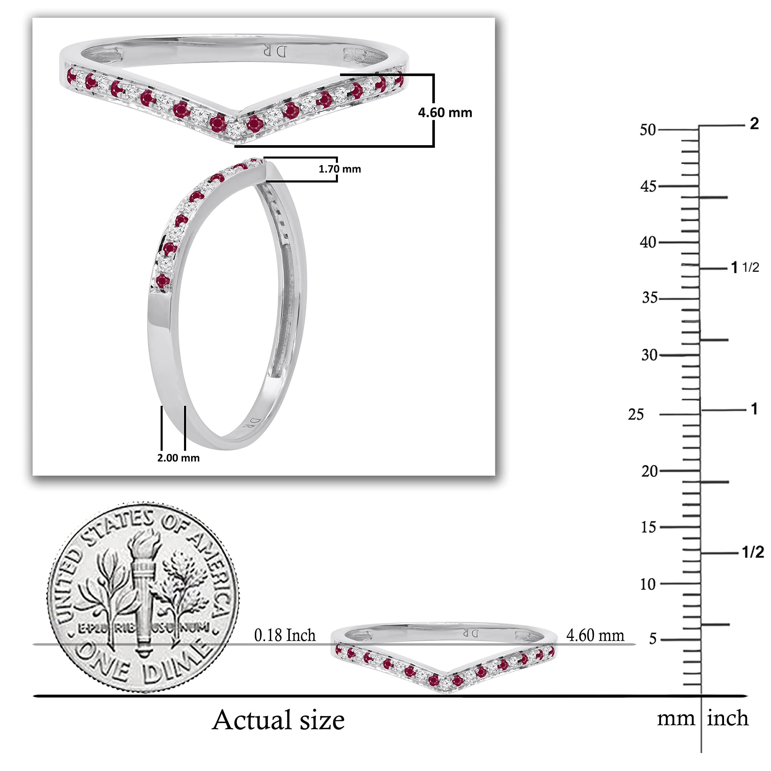 10K Solid White Gold Round Gemstone & Diamond Women's Bridal Wedding Band – Chevron Anniversary Ring for Her | Perfect for Engagement, Proposal, and Special Occasions