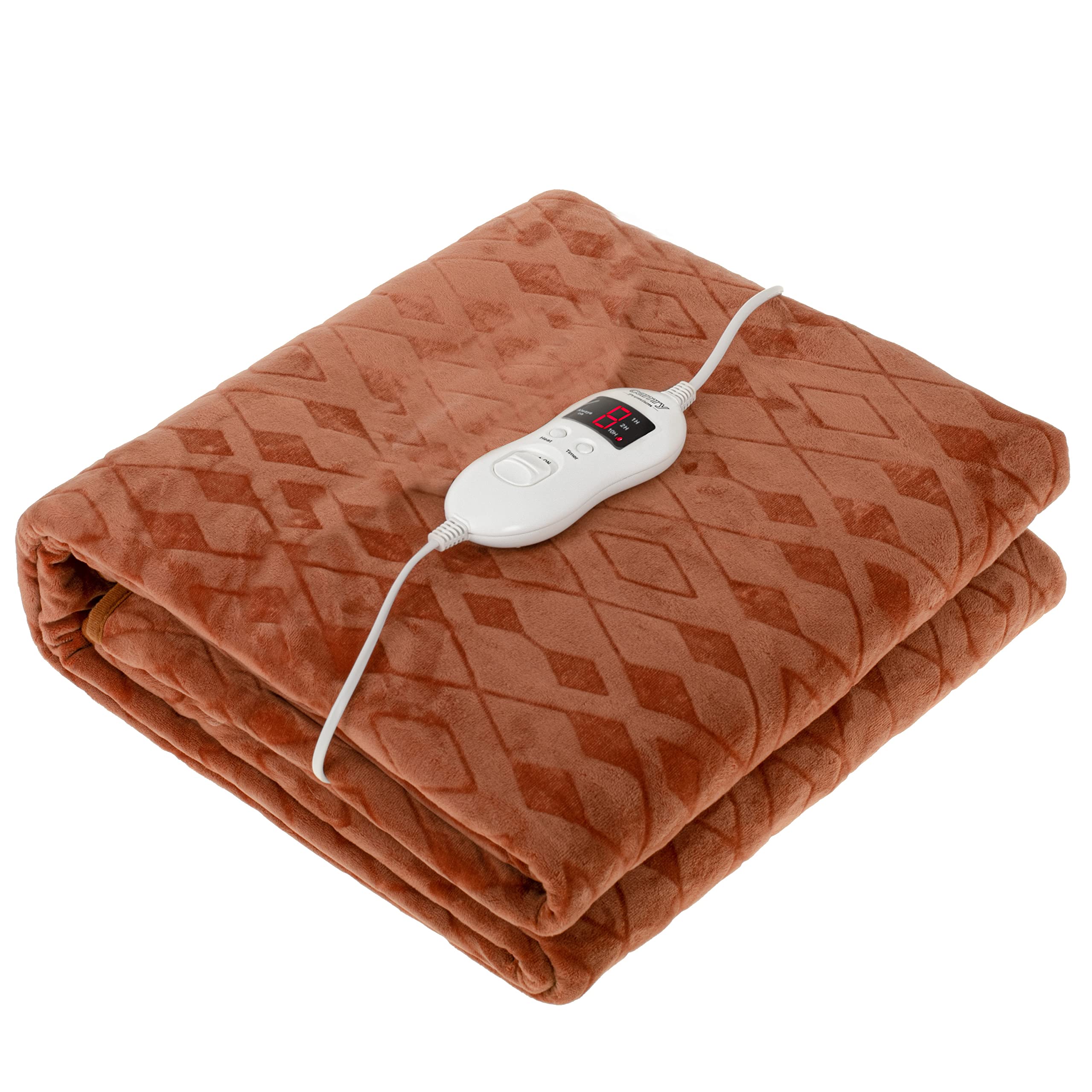 Camry CR7435 Electric Heating Pad 150 x 80 cm (59 x 31 inches) - 8 Temperature Levels, LED Display, Timer, Washable Polar Fleece Cover (Brown, 60W) - Perfect for Home, Office & Winter Warmth