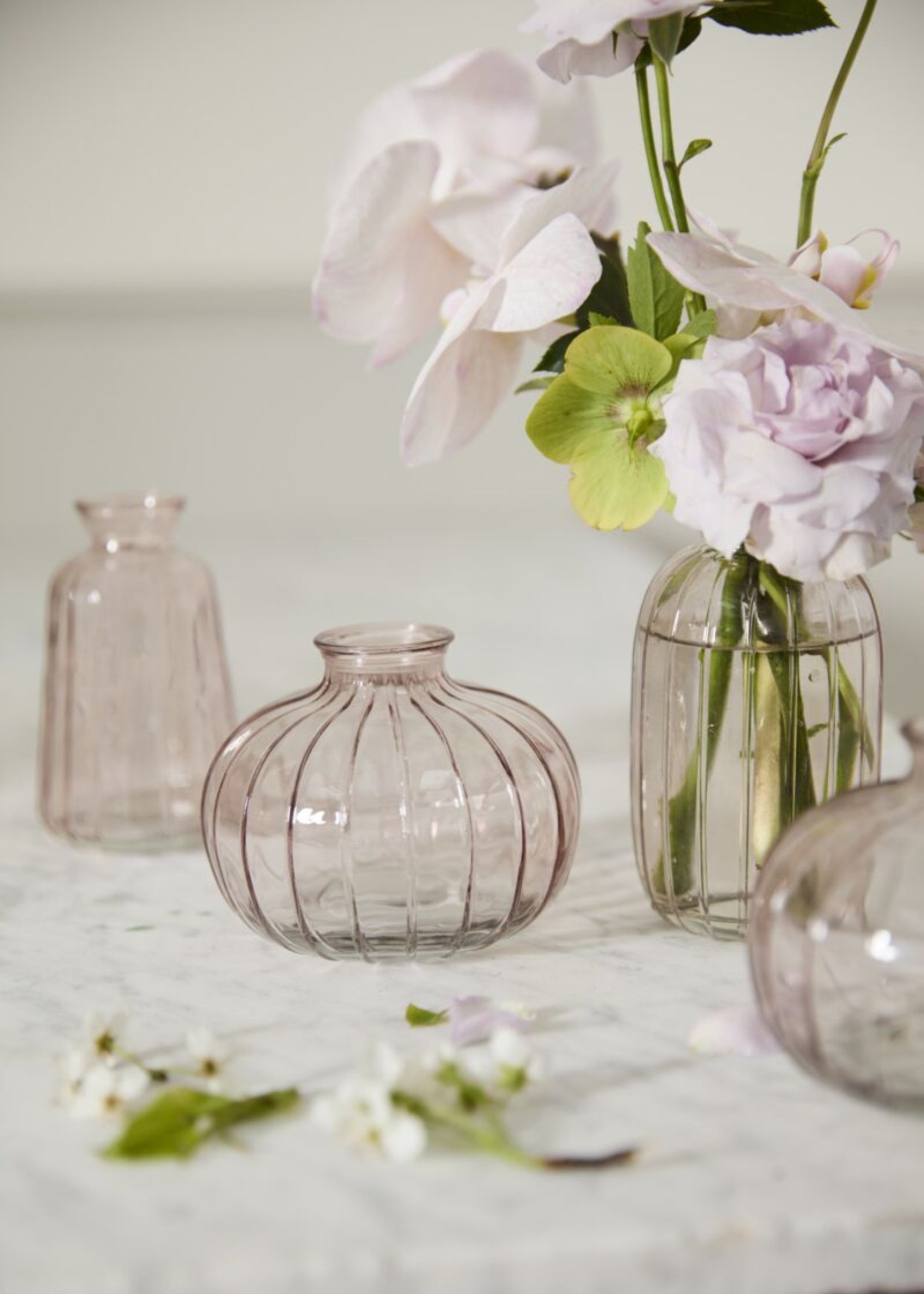 Set of 3 Pale Pink Glass Bud Vases - 3.25