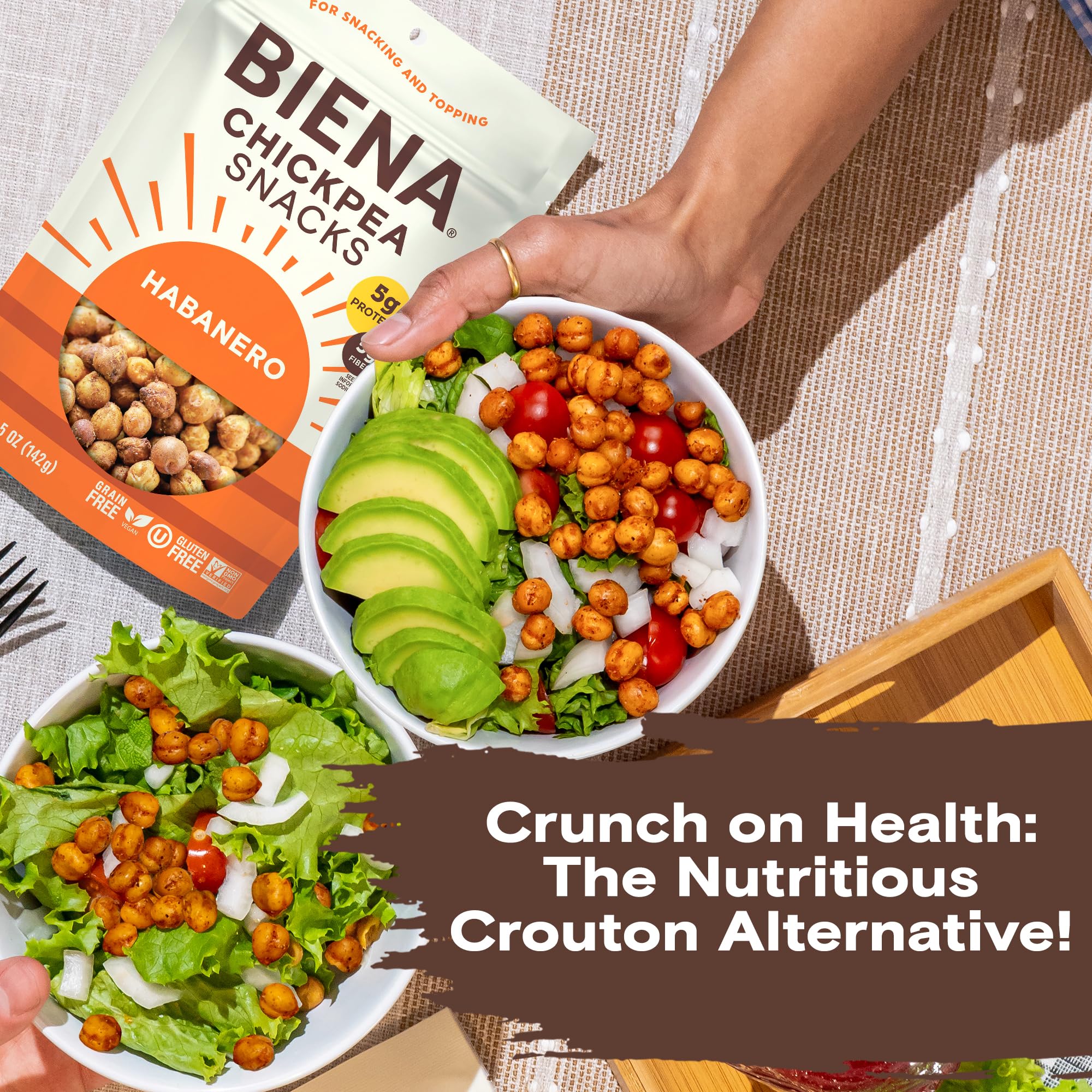 BIENA Crunchy Roasted Chickpea Snacks - High Fiber Vegan Protein Snacks for Adults & Kids - 8-Pack (5oz) - Habanero Flavor - Perfect for School Lunches, Office Snacks & Healthy On-the-Go Eating