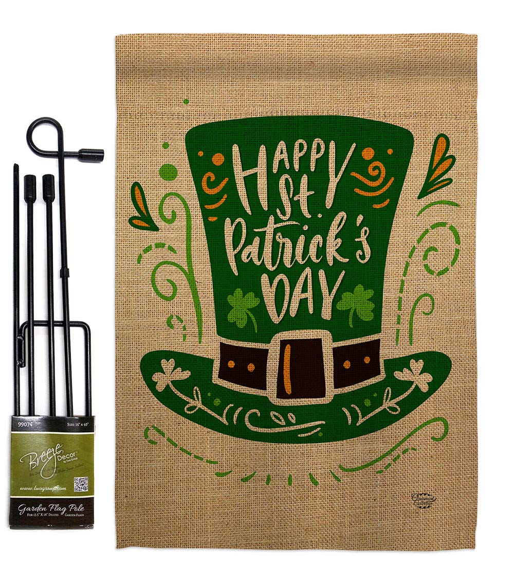 St Pat Hat Garden Flag Set - Double-Sided Irish Clover Decor for Yard & House
