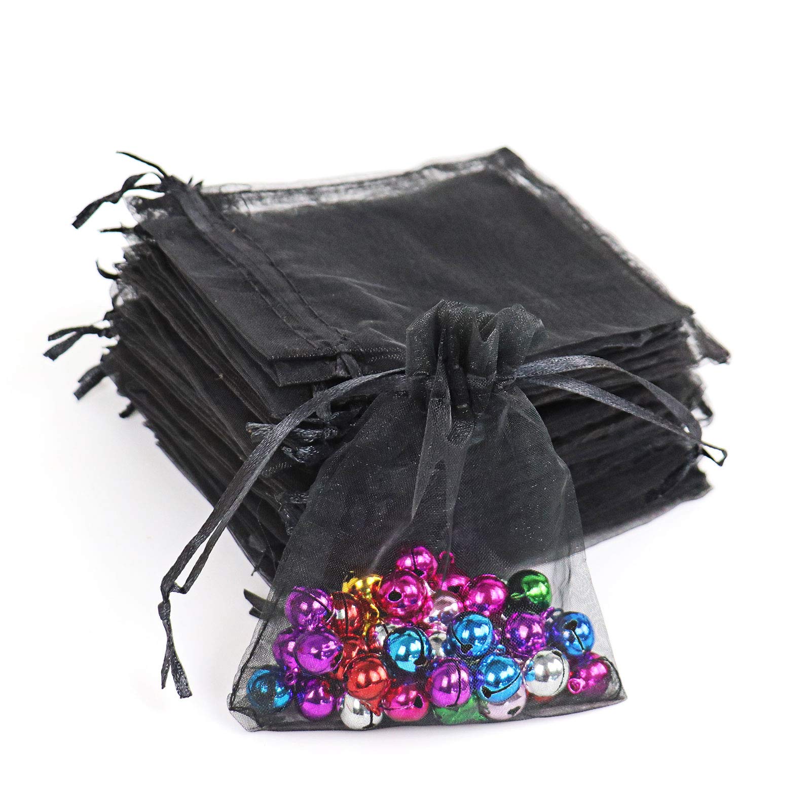 100Pcs Black Organza Drawstring Gift Bags 8x12 Inches - Premium Mesh Favor Pouches for Christmas, Weddings, Baby Showers & Party Favors - Elegant Packaging for Jewelry, Candies, Soaps & Small Gifts