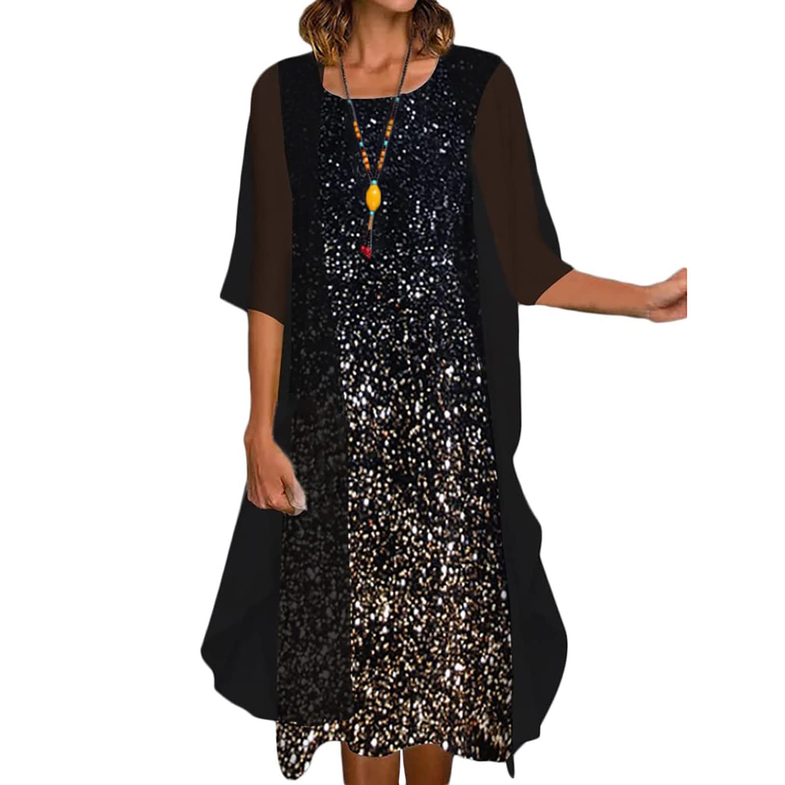 EOPUING Women's Summer Elegant Flowy Two Piece Dresses - Glitter Tank Dress with Half Sleeve Cover Up Shawl Wrap for Beach, Party & Evening Wear