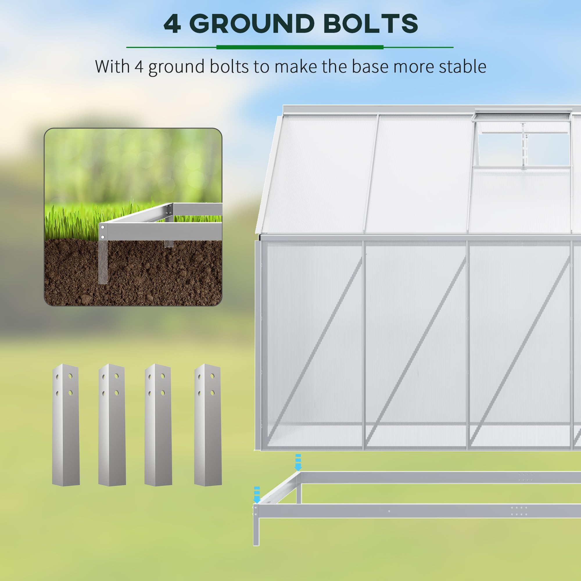 Outsunny 12' x 6' x 6.5' Polycarbonate Walk-in Greenhouse with Aluminum Frame - Heavy Duty Adjustable Roof Vent, Rain Gutter & Sliding Door - Winter Gardening, Plant Protection & Backyard Growing Solution