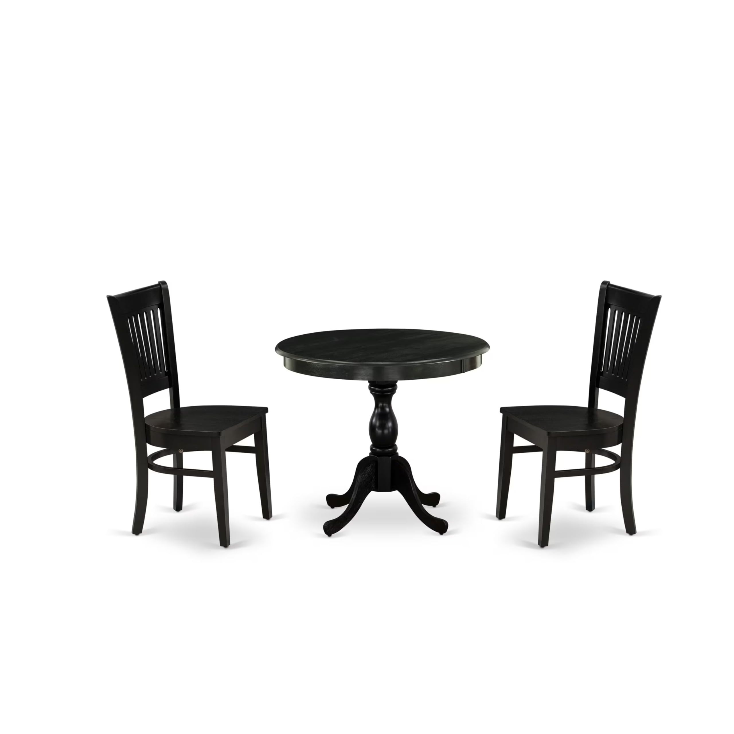 East West Furniture 3-Piece Round Dining Table Set with Pedestal Base & 2 Chairs - 36x36 Inch Black Kitchen Table for Small Spaces | Perfect for Apartments, Breakfast Nooks & Cozy Dining Areas