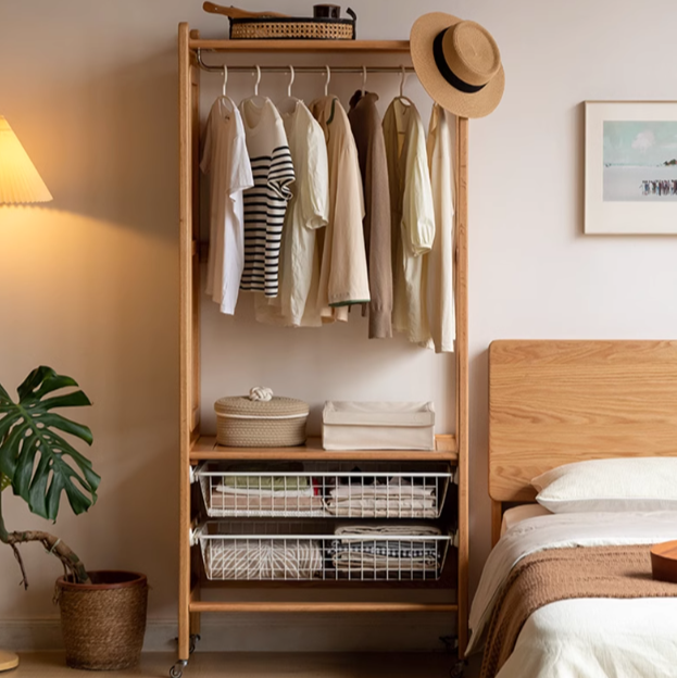 Premium Oak Solid Wood Coat Rack with Integrated Hooks - Perfect for Entryway, Bedroom & Closet Organization