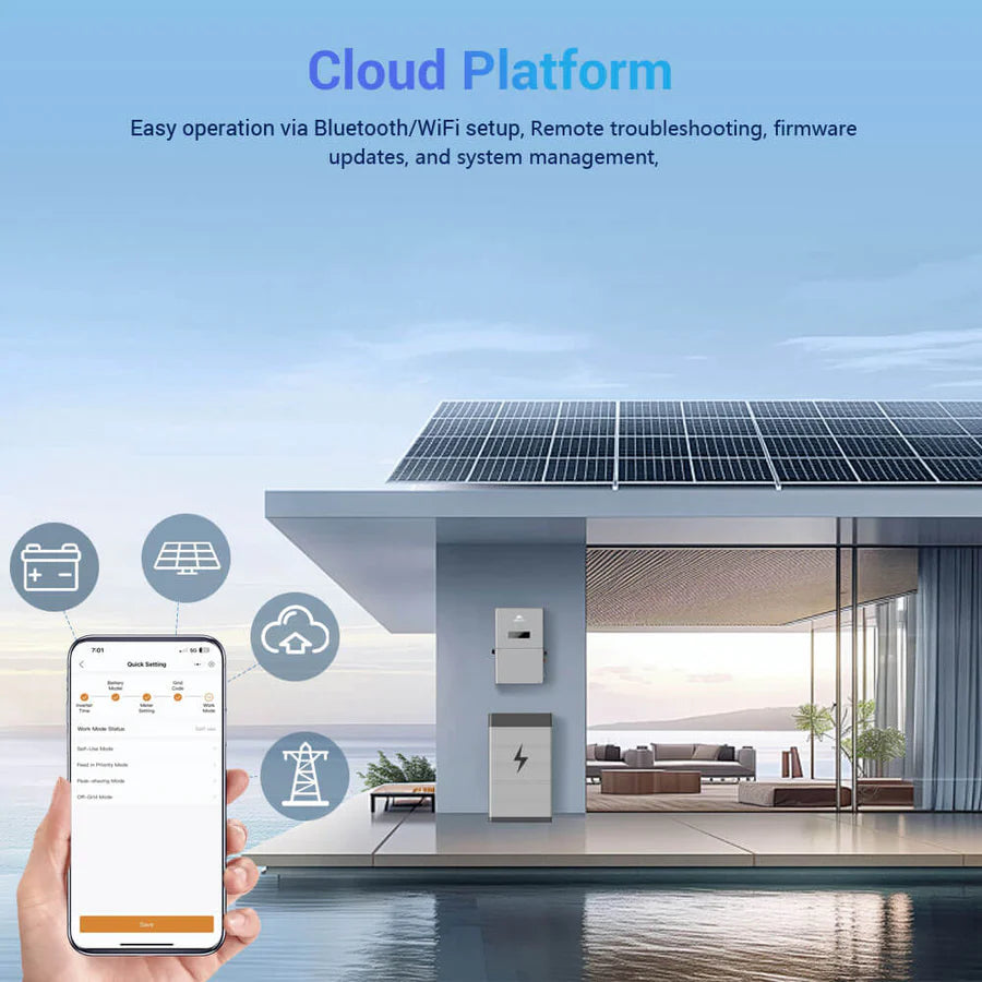 11.4KW Hybrid Solar Inverter with APS Transmitter - Split Phase High Voltage Power Converter for Home & RV Off-Grid Systems | Compatible with Solar Panels & Battery Backup