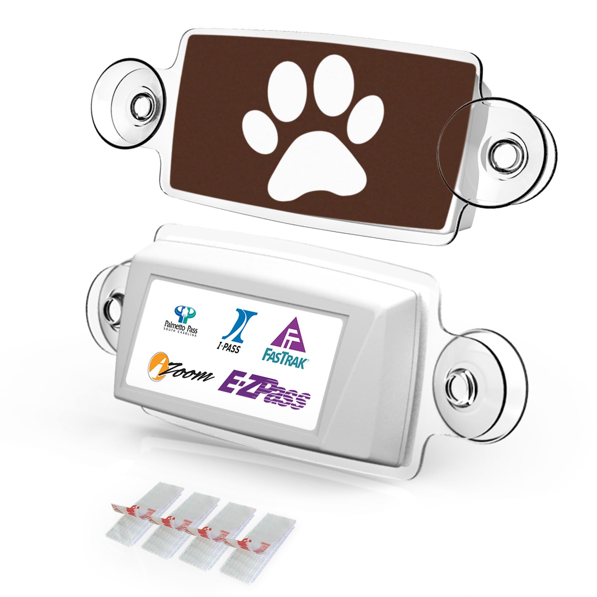 PAW EZ Pass Holder - Universal Toll Pass Holder for Most US States, Easy Install & Remove Windshield Mount with 4 Mounting Strips & UV Protection - Perfect for Commuters, Road Trips & Toll Booth Navigation