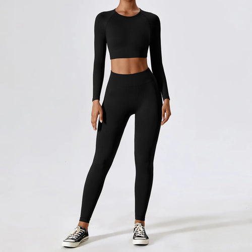 Women's Ribbed Yoga Set - High Waisted Workout Leggings & Sports Bra - Gym Clothing for Fitness, Running & Yoga - Perfect for Home Workouts & Studio Classes