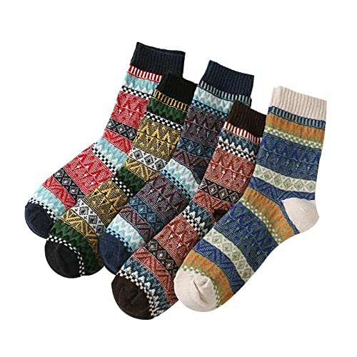5 Pairs Men's Cotton Socks - Warm Soft Breathable Casual & Dress Socks for Business, Sports, Daily Wear - Classic Retro Solid Color Comfort Socks Size 7-11 (SK-236) - Perfect for Office, Gym, Travel & Cold Weather