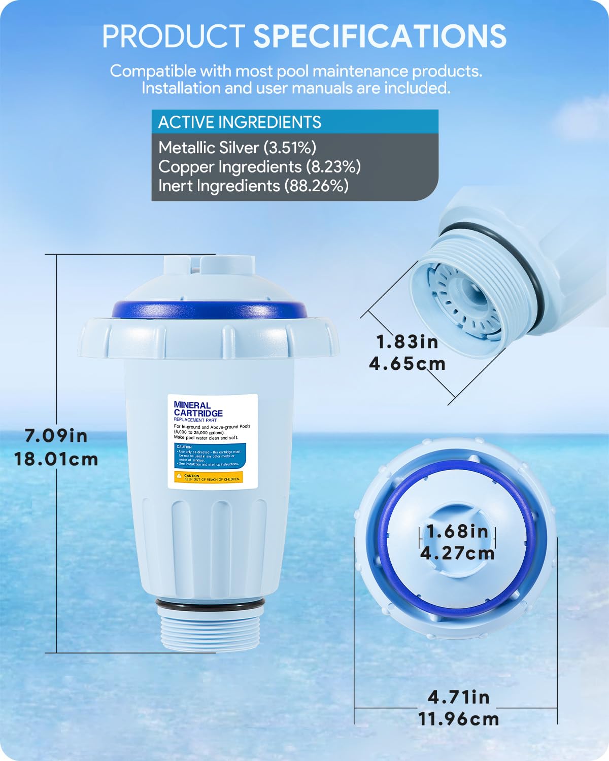 Nature2 Express Mineral Cartridge W28175 Replacement for Pool System - Compatible with In-Ground & Above-Ground Pools up to 30,000 Gallons (Fits W20171, W20080, W26775) - Keep Your Pool Clean & Healthy Year-Round