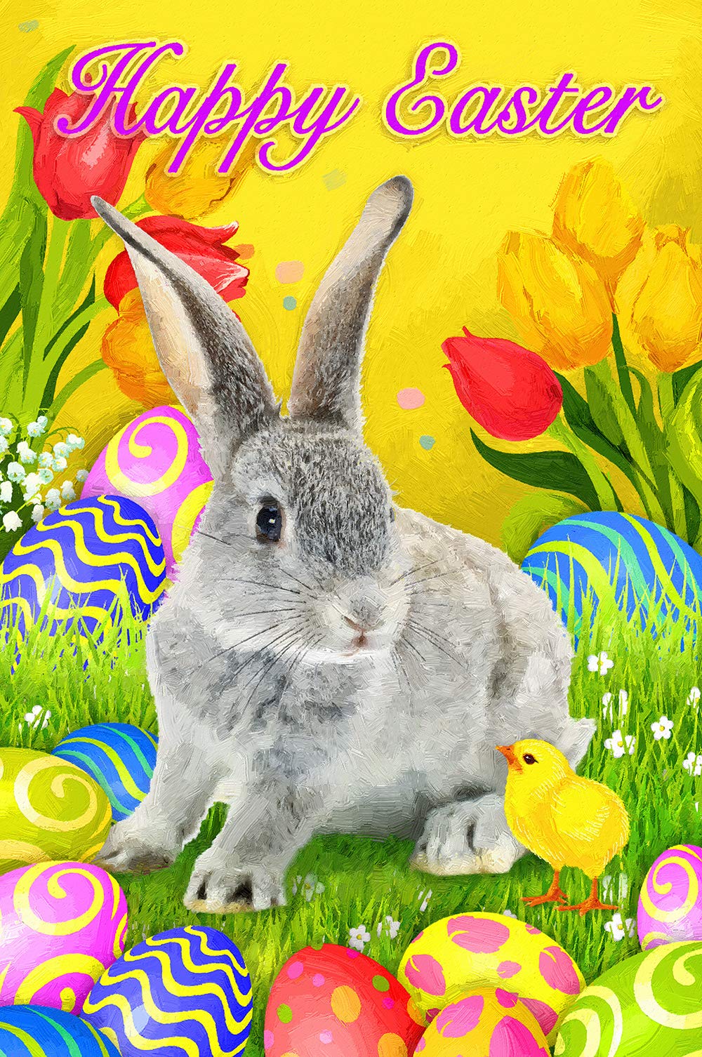 Happy Easter Bunny & Eggs Tulips Garden Flag - 12