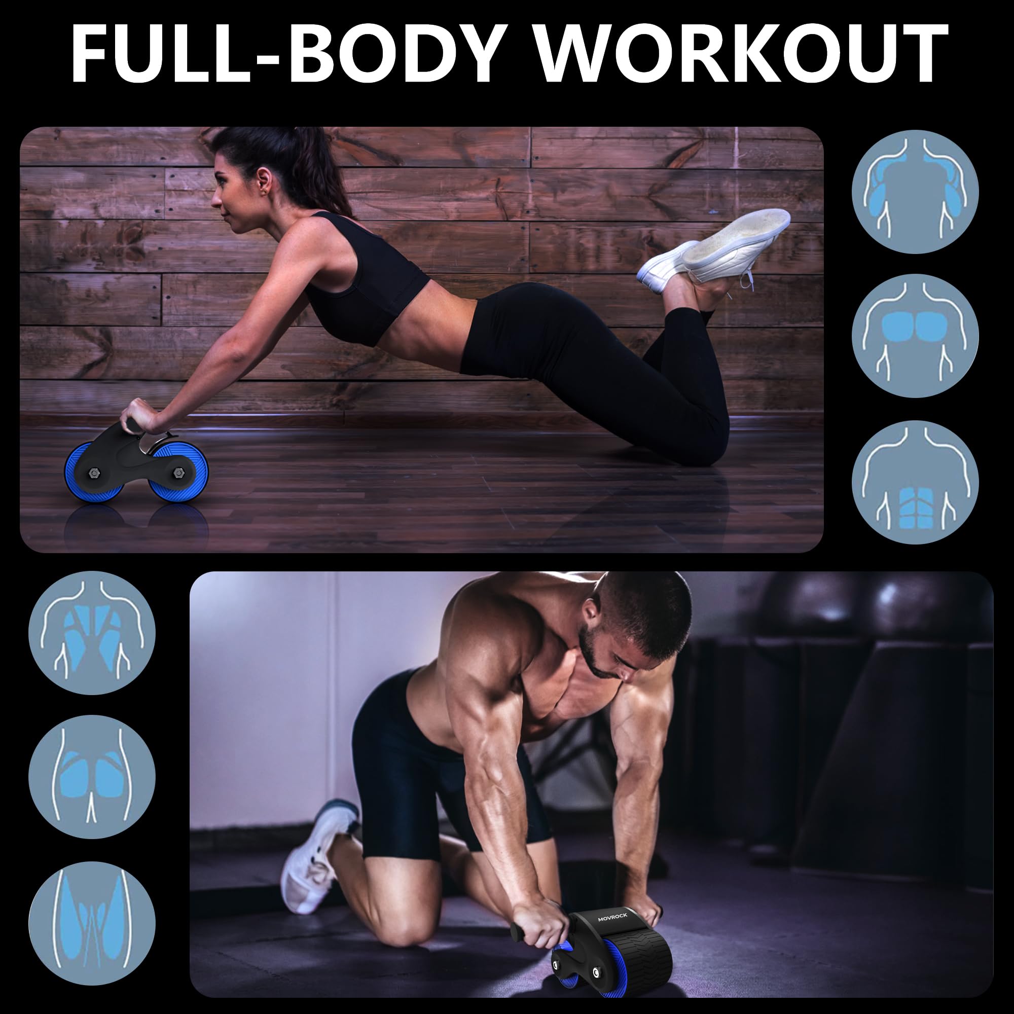 Ab Roller Wheel with Automatic Rebound - Core Workout Equipment for Home Gym, Abdominal Exercise Wheel with Knee Pad - Perfect for Strength Training & Fitness | Ideal for Home Workouts, Office Exercise & Full-Body Toning