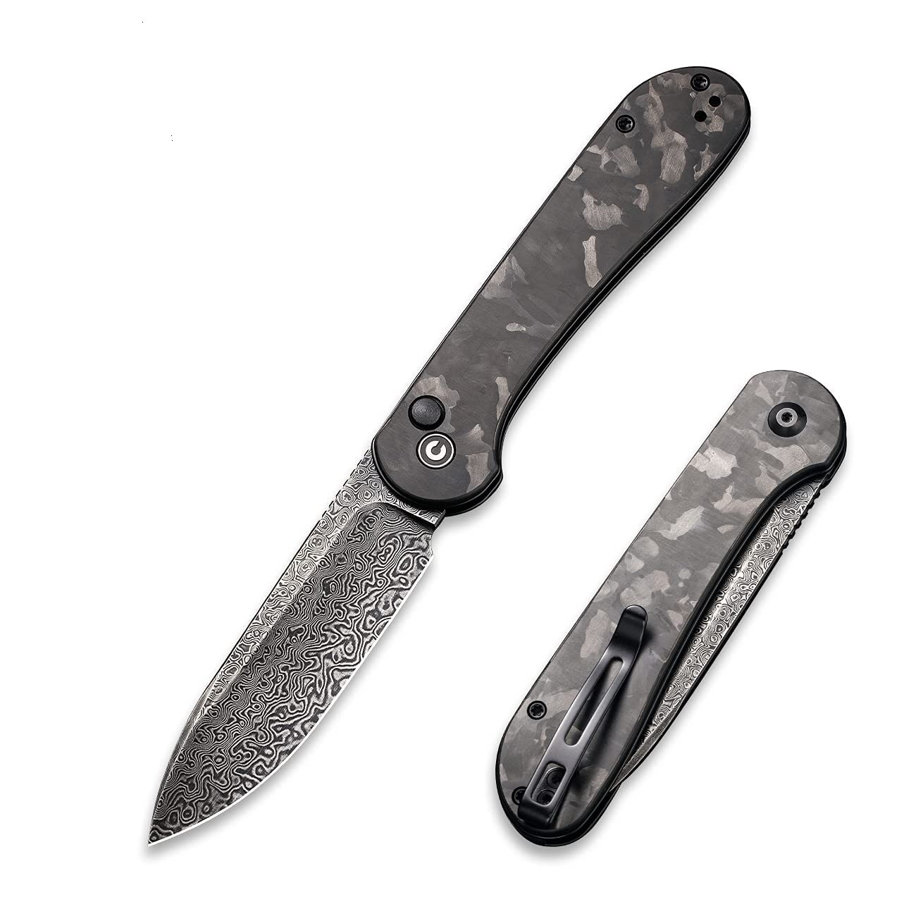 CIVIVI Button Lock Elementum Damascus Folding Knife - Premium EDC Pocket Knife with Razor Sharp Blade for Outdoor, Camping & Everyday Carry