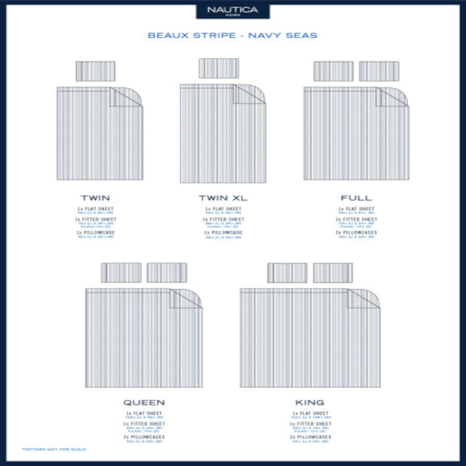 Nautica King Size Cotton Percale Bed Sheet Set - Crisp & Cool Coastal Bedding in Beaux Stripe Navy - Perfect for Luxury Hotels, Vacation Homes & Master Bedrooms