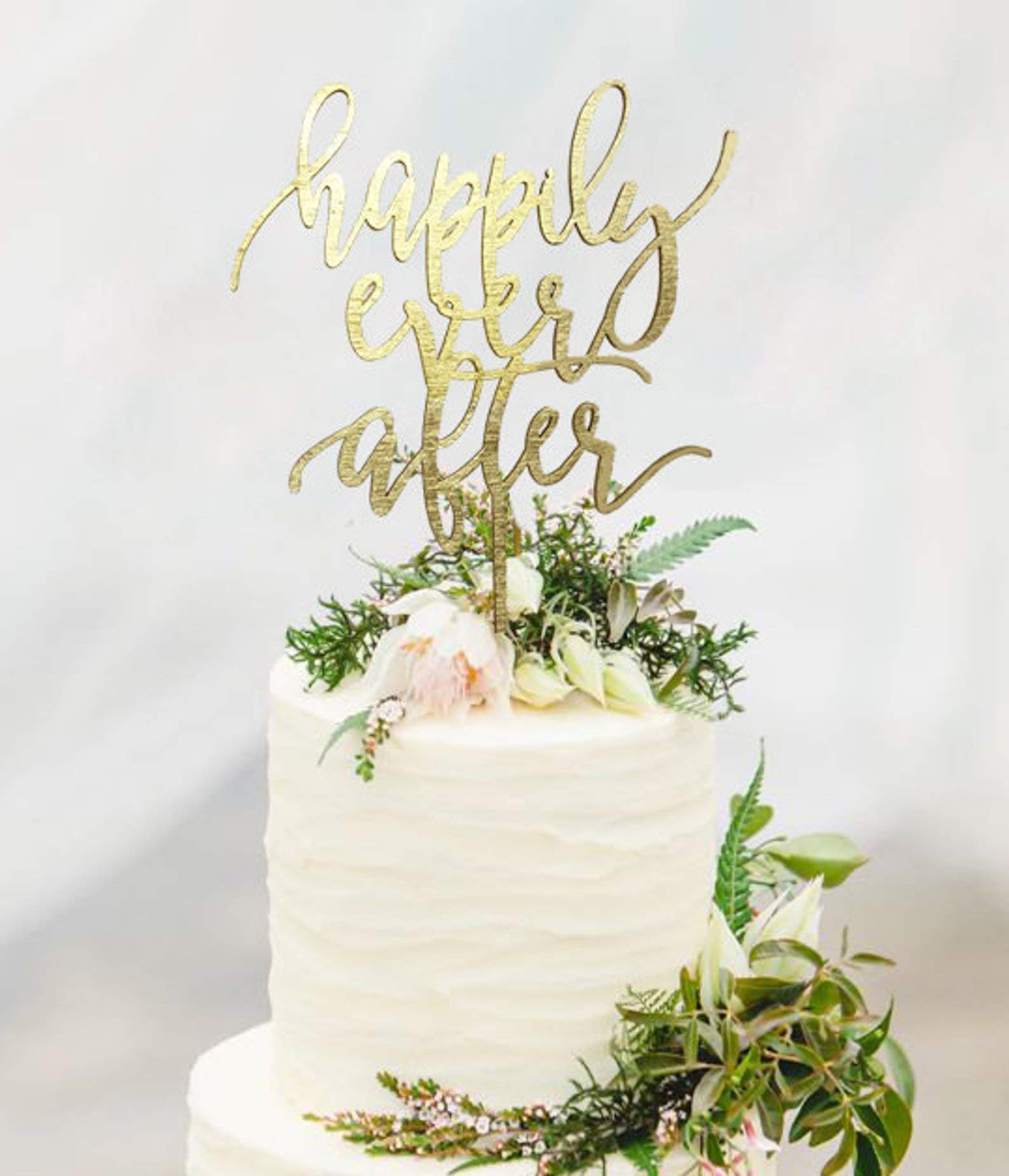 Rustic HAPPILY EVER AFTER Wedding Cake Topper - Handmade Country Chic Cake Decor for Rustic, Beach & Outdoor Weddings - Perfect for Wedding Cakes, Anniversary Cakes & Special Occasions