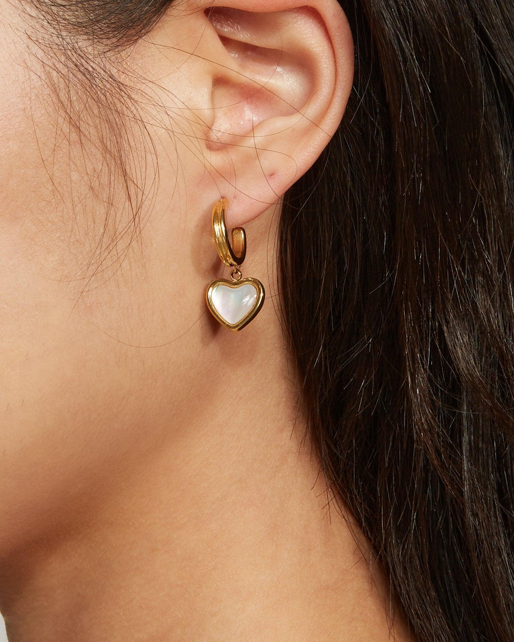 Pearlescent Heart Earrings for Women - Elegant Shimmering Dangle Earrings for Valentine's Day, Anniversary, Wedding, or Romantic Date Night