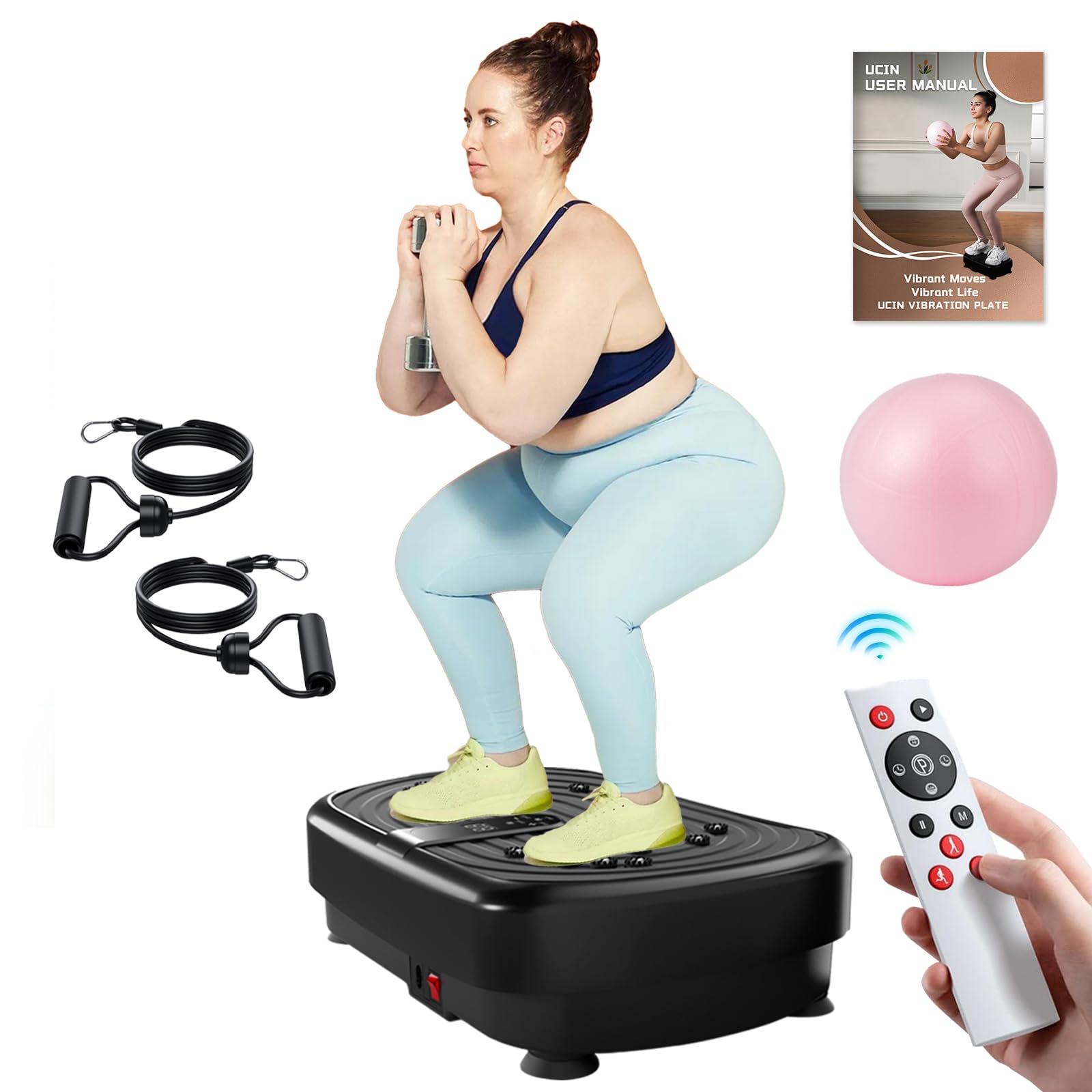 UCIN Vibration Plate Exercise Machine for Weight Loss & Lymphatic Drainage - 330 Lbs Capacity Home Fitness Platform with Resistance Bands & Pilates Ball - Perfect for Home Workouts, Muscle Recovery & Full-Body Toning