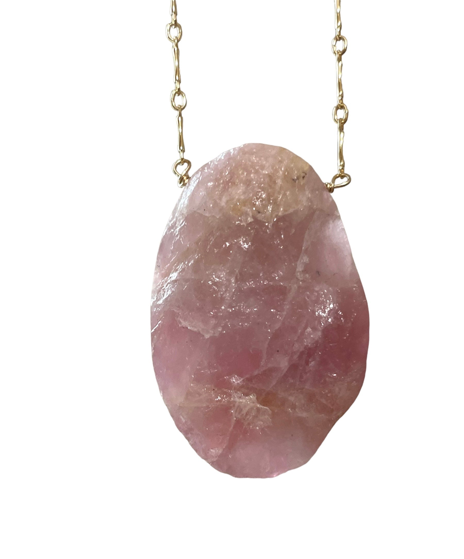 Large Raw Rose Quartz Statement Crystal Necklace - 14K Gold Filled Healing Jewelry for Women | Perfect for Meditation, Yoga & Spiritual Gifts