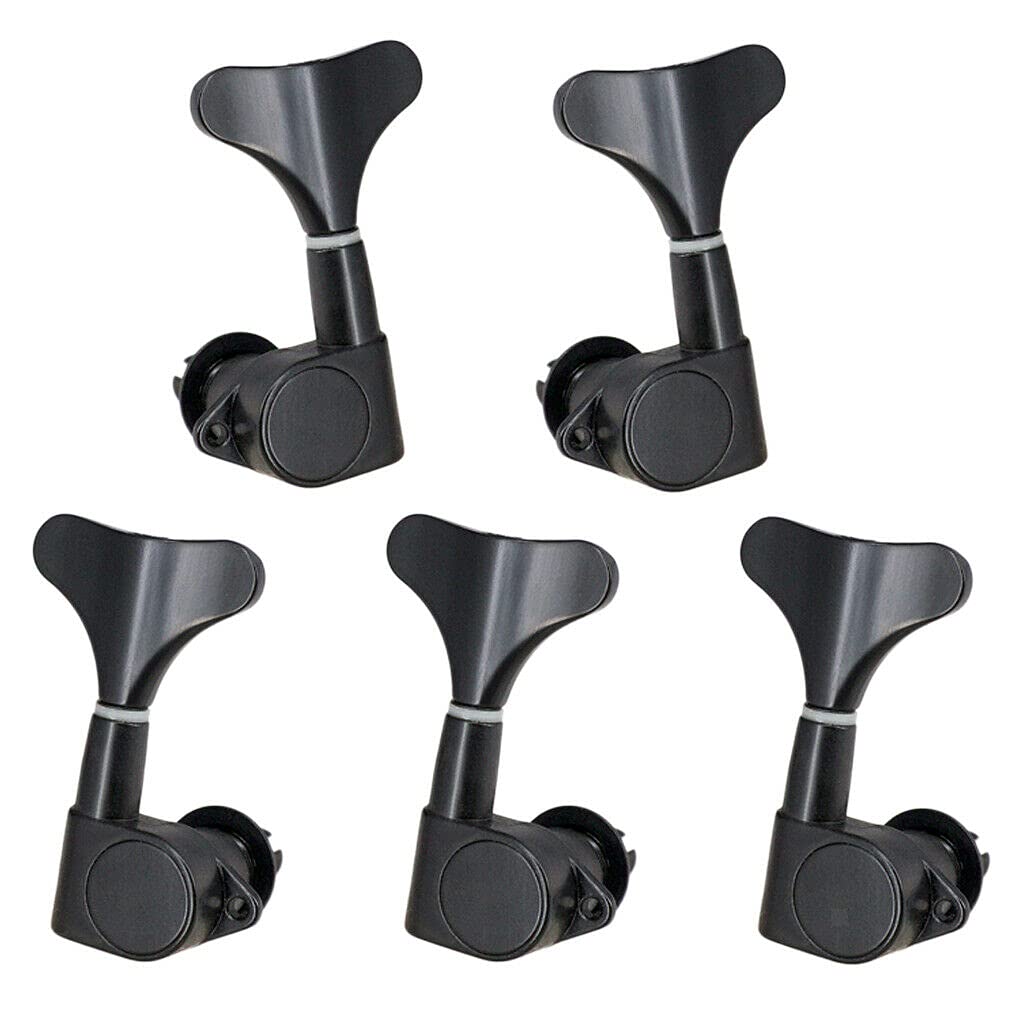 Black Sealed Button Tuning Pegs Tuners for 5-String Electric Bass Guitar Parts (2L3R) - Perfect for Bass Guitar Maintenance, Repair, and Upgrades