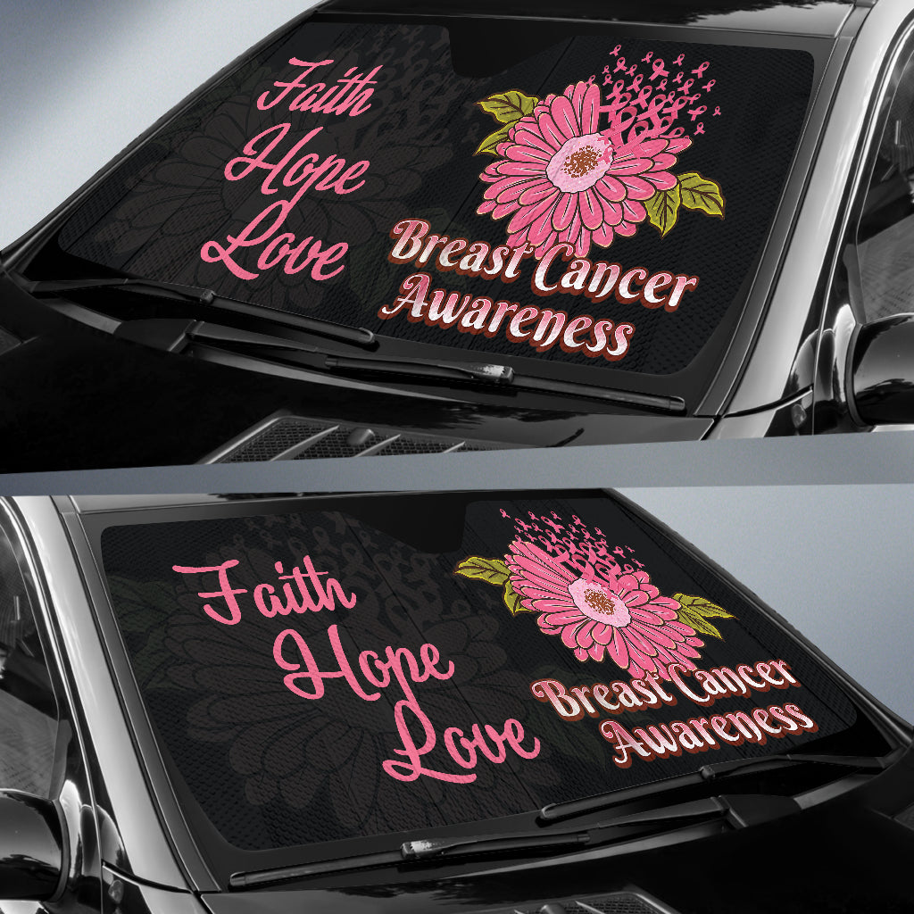 Breast Cancer Awareness Car Sun Shade - Faith Hope Love Design for UV Protection & Heat Reduction | Perfect for Cars, SUVs, and Trucks