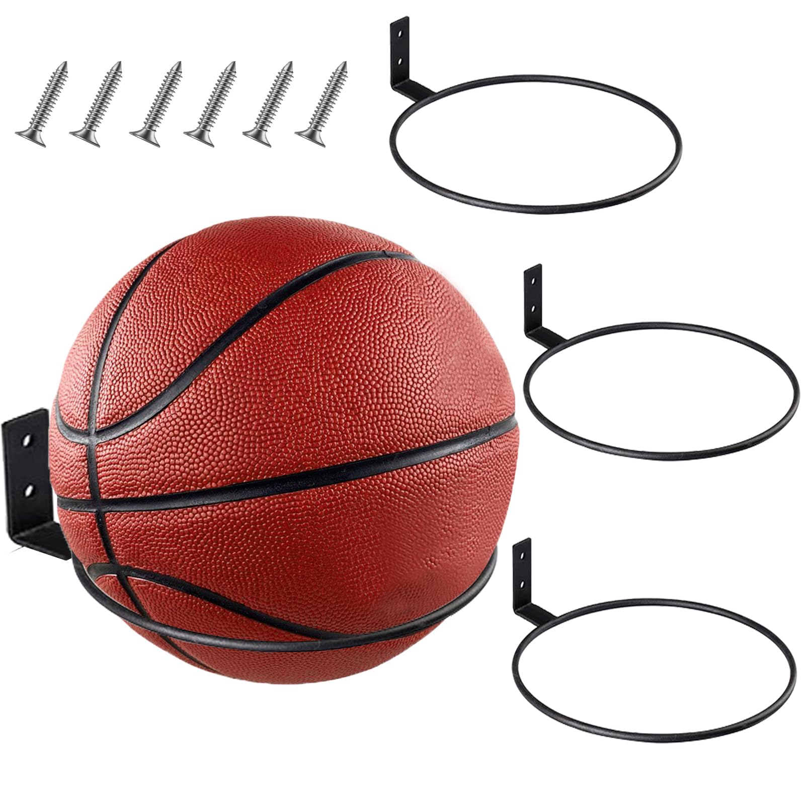 6 Inch Heavy Duty Wall Mount Ball Holder for Basketball, Football, Volleyball - Sports Equipment Organizer for Garage, Bedroom, Playroom - Perfect for Display and Storage of Balls, Ring Planters & Pots