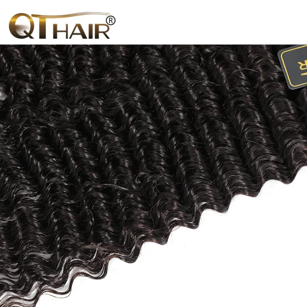 QTHAIR 14A Deep Wave Human Hair Bundles 24 26 28 Inch - 100% Unprocessed Brazilian Virgin Hair, Double Weft Deep Curly Weave (3 Bundles, Natural Color) - Perfect for Protective Styles, Weaves & Natural-Looking Extensions