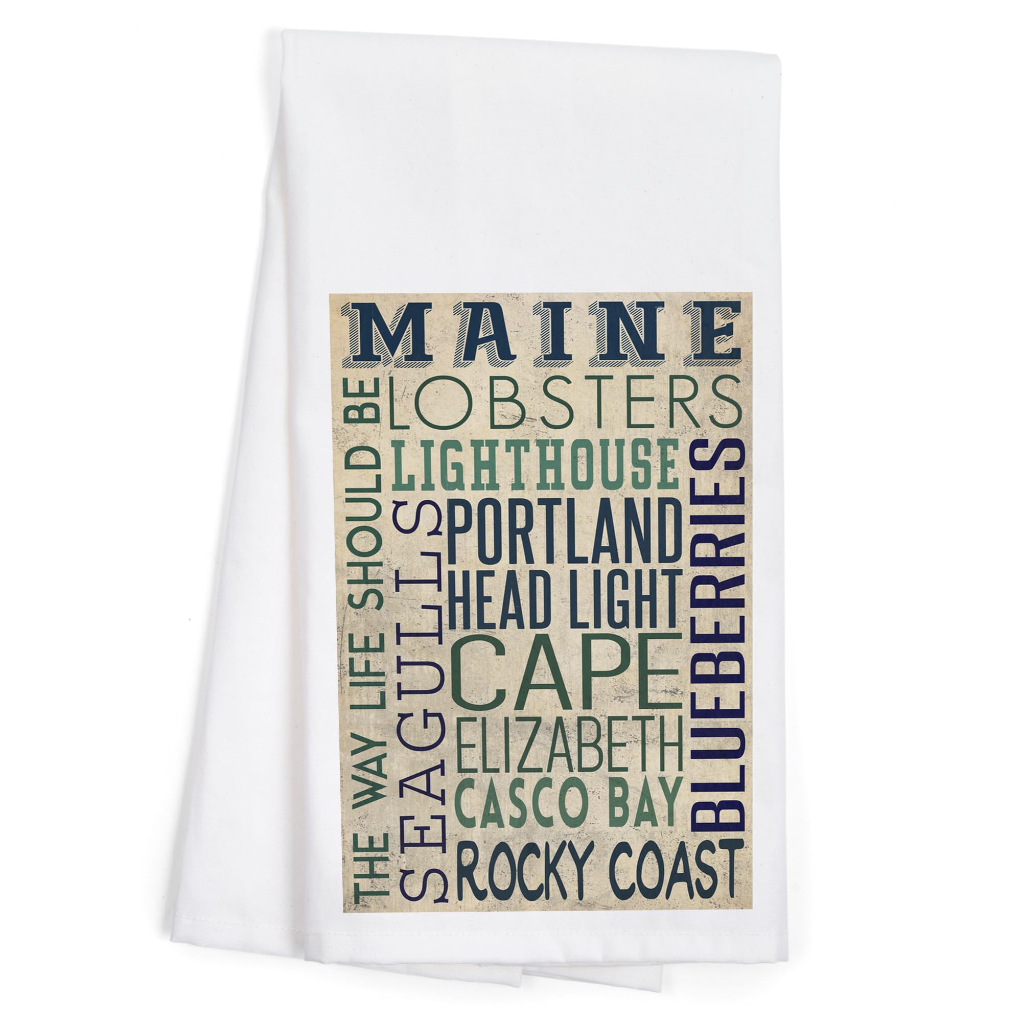 Lantern Press Portland Head Lighthouse Maine Typography Tea Towel - 100% Cotton Decorative Hand Towel for Kitchen & Home - Perfect for Dish Drying, Gift Giving & Coastal Decor