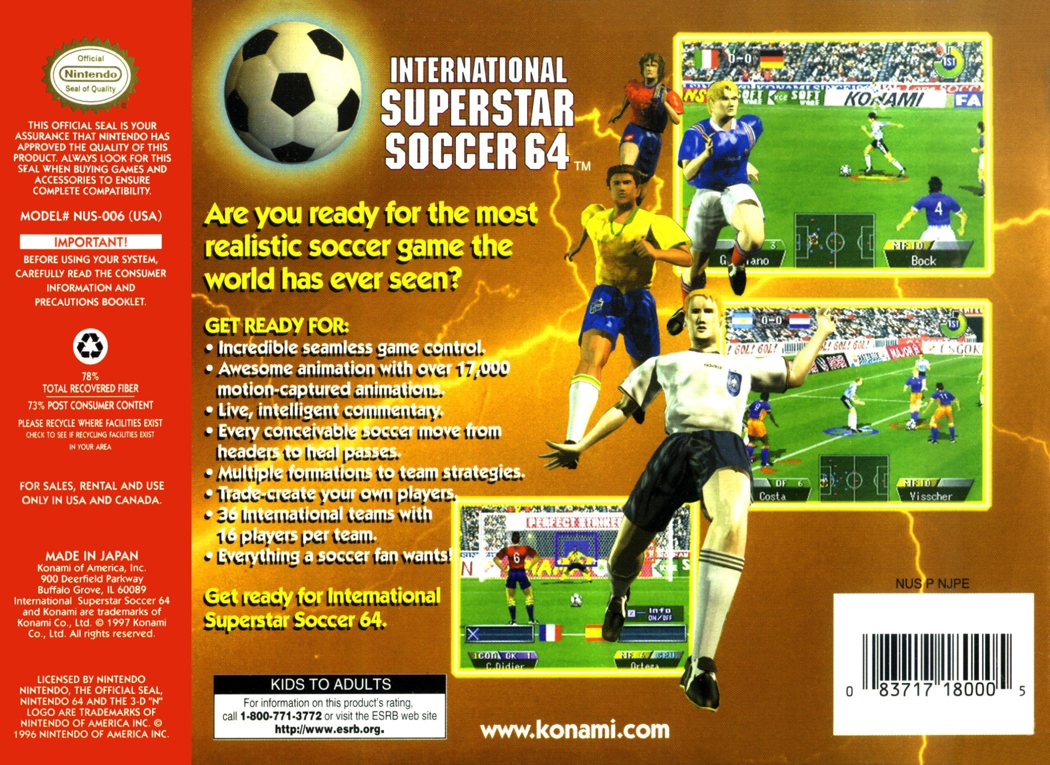 Nintendo 64 International Superstar Soccer - Classic Soccer Video Game for N64 Console | Perfect for Retro Gaming Nights & Sports Fans