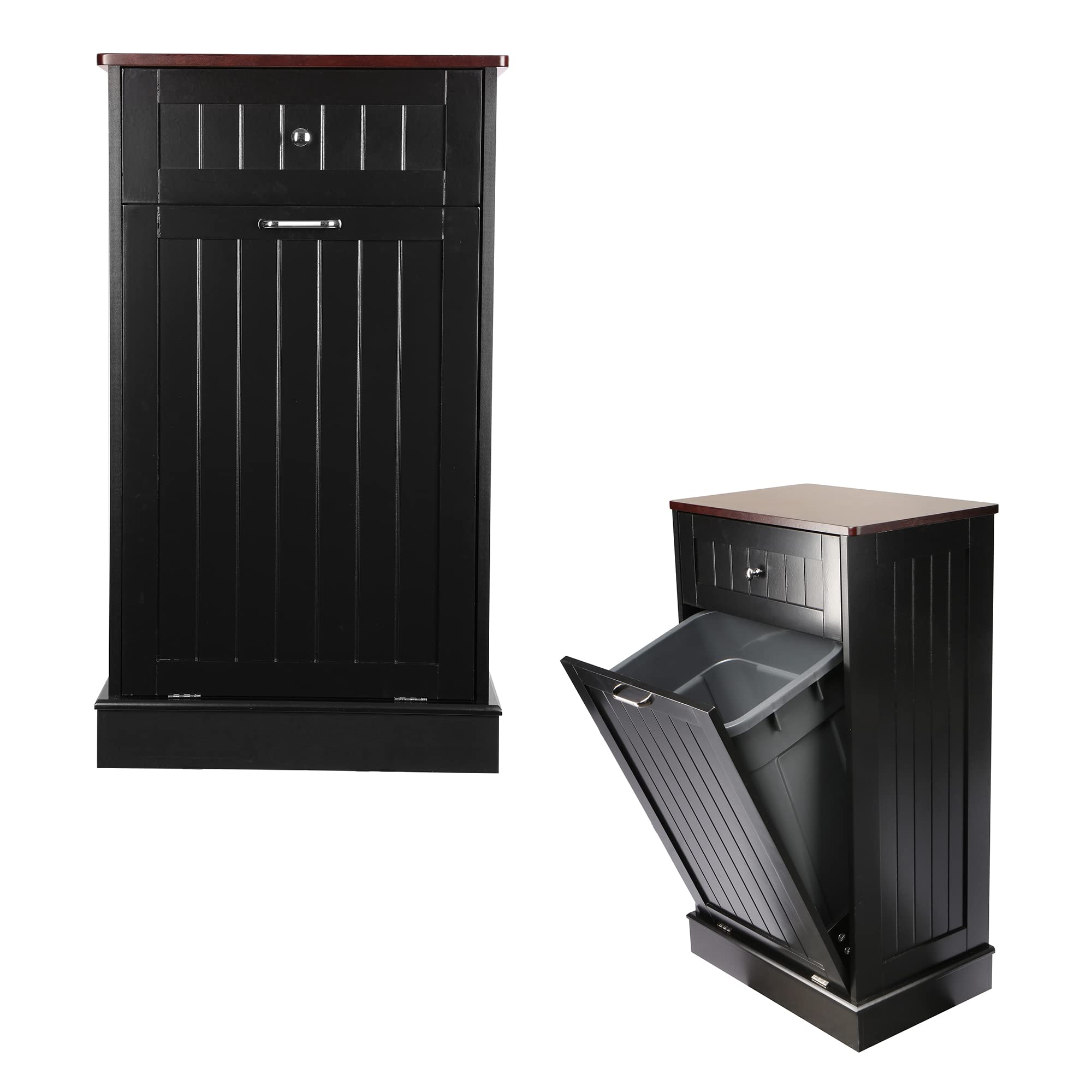 10 Gallon Tilt-Out Trash Cabinet - Free Standing Recycling Bin for Kitchen, Living Room & Dining Room | Farmhouse Style, Black | Perfect for Waste Disposal & Organization