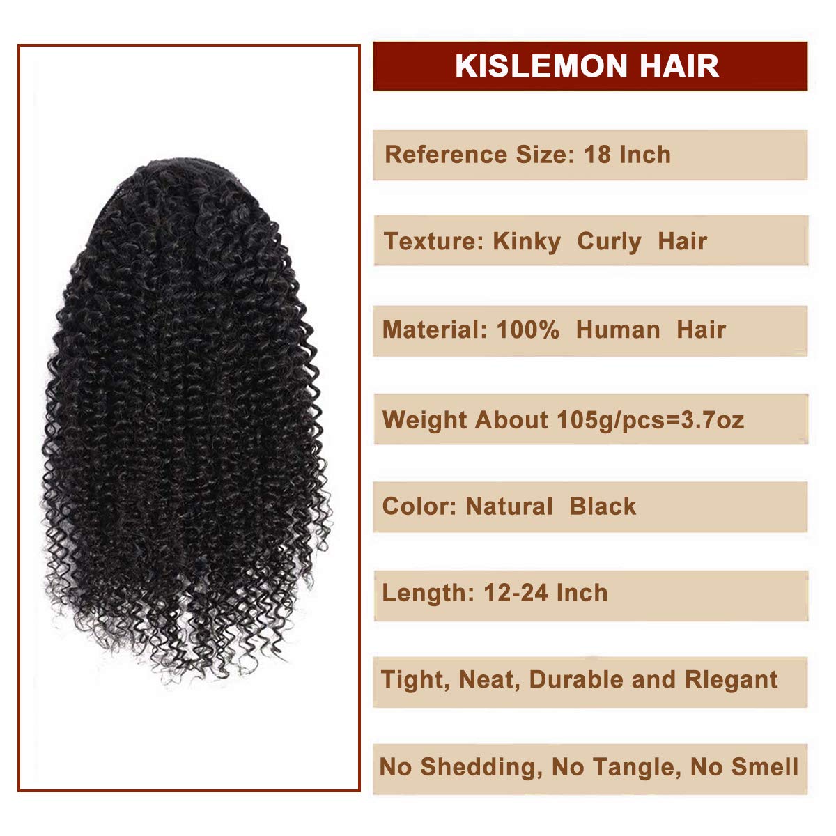 3C Remy Brazilian Human Hair Ponytail Extension with Wrap Drawstring - 20 Inch Afro Kinky Curly Clip-in Hair Piece for Women | Natural Color Human Hair Extensions for Daily Wear, Parties & Special Occasions