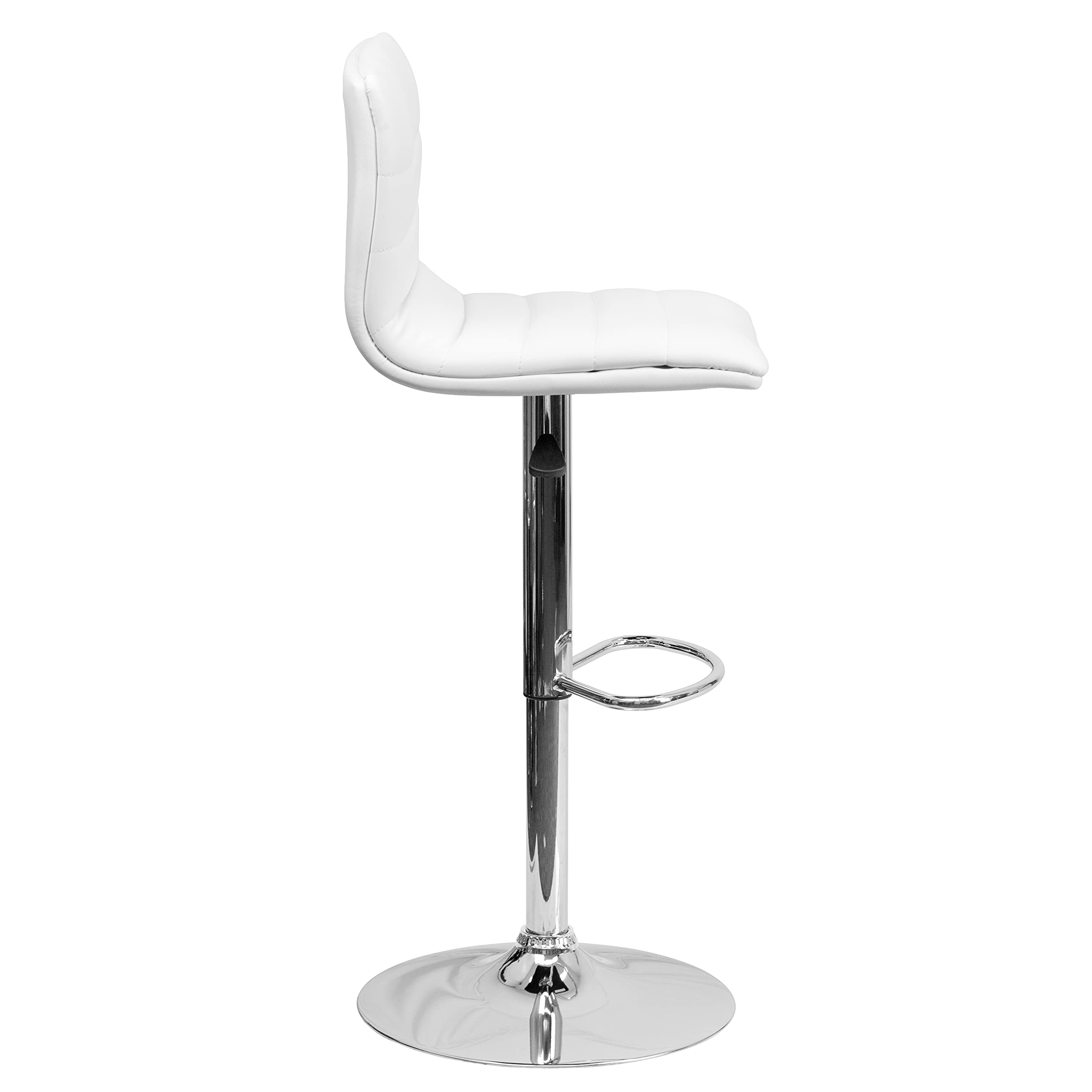 2 Pack White Vinyl Adjustable Height Bar Stools with Horizontal Stitch Back - Perfect for Kitchen Island, Breakfast Nook & Home Bar Counter Seating