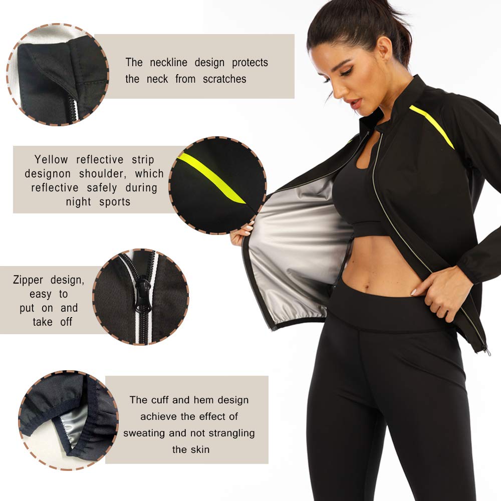 SEXYWG Women's Sauna Jacket - Slimming Sweat Suit for Weight Loss, Long Sleeve Workout Top & Body Shaper | Perfect for Gym, Sauna & Home Fitness