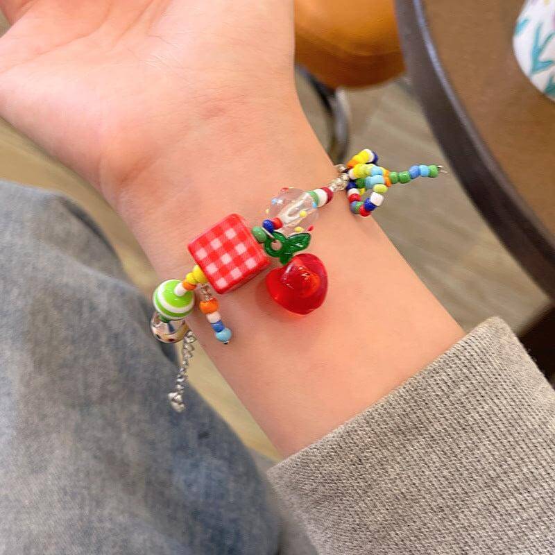 Y2K Mushroom Beaded Bracelet for Women - Colorful Boho Summer Festival Jewelry - Perfect for Music Festivals, Beach Parties, and Carnival Outfits