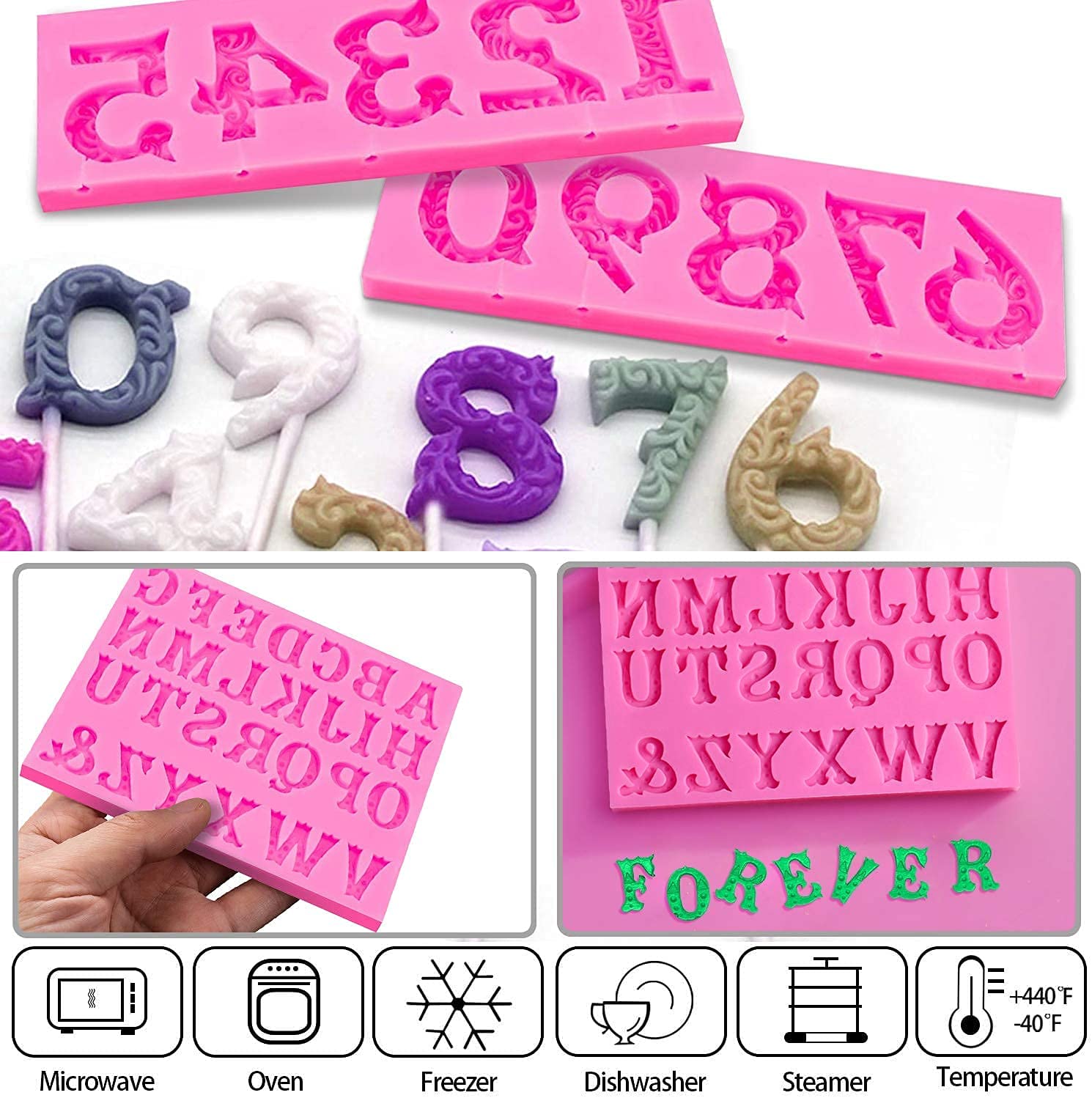 3D Embossed Silicone Molds Set - Alphabet A-Z & Numbers 0-9 for Fondant, Chocolate, Candy Making | Perfect for Birthday Cakes, Graduation Cupcakes, Anniversary Desserts & DIY Cake Decorations | Reusable Baking Molds for Lollipops, Gum Paste, Clay & Cupcake Toppers