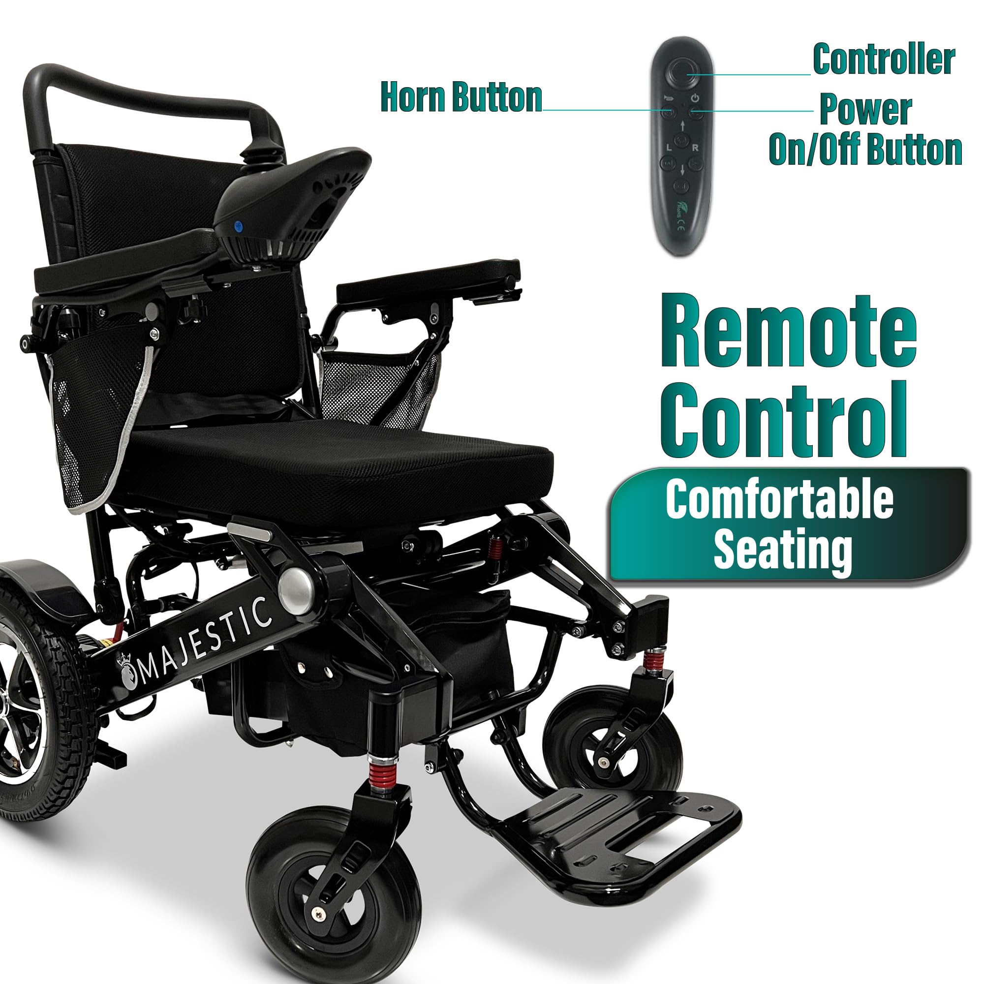 MALISA Electric Wheelchair for Adults - Automatic Folding Power Wheelchair, Lightweight Portable Motorized Wheelchair with All-Terrain Capability (Black Frame) - Ideal for Indoor/Outdoor Use, Travel & Daily Mobility Assistance
