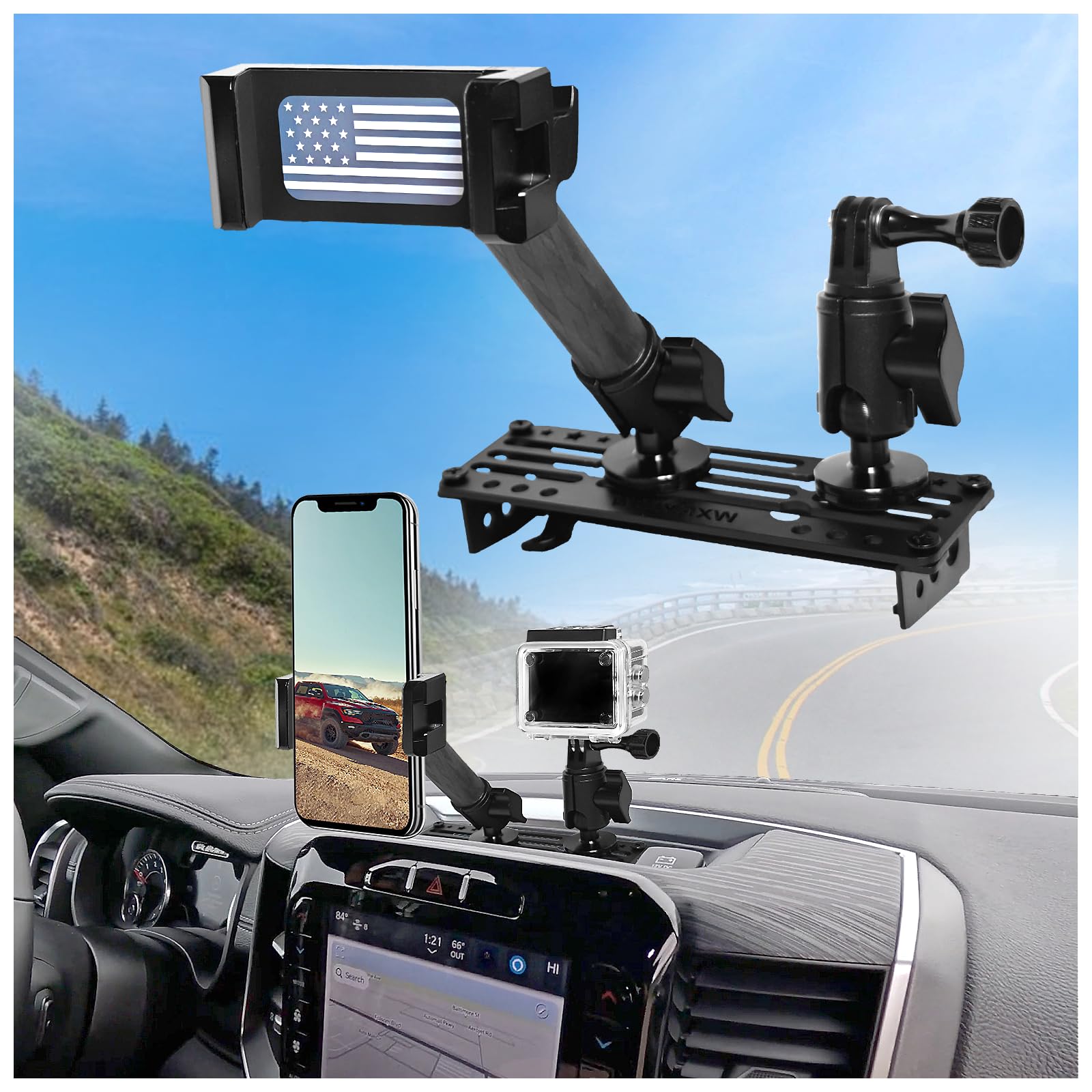 2024-2025 Ram Truck Dash Phone Mount - Universal Metal Phone Holder for 2019-2025 Ram 1500/2500/3500/TRX - Secure Dash Platform Car Mount - Perfect for GPS Navigation & Hands-Free Driving