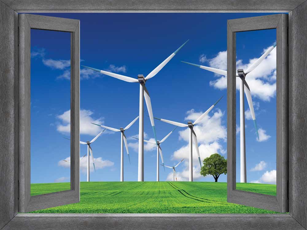 Wall26 - Open Window Creative Wall Decor - Windmills Countryside Mural - Removable Peel & Stick Wall Sticker - 36x48 Inch Home Decoration - Perfect for Living Room, Bedroom & Office Decor