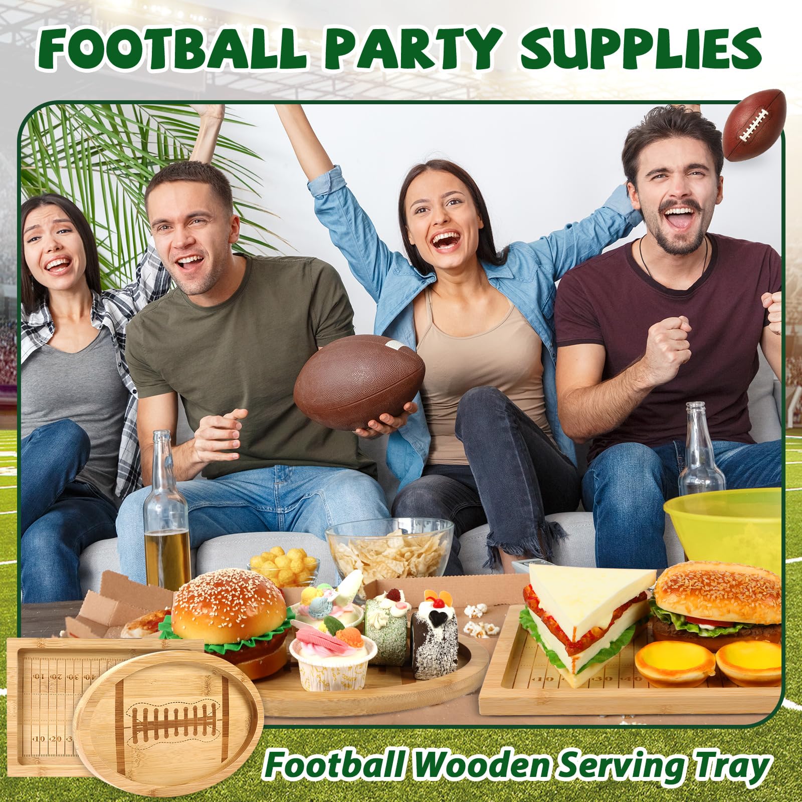 2pcs Wooden Football Serving Trays - Party & BBQ Decor