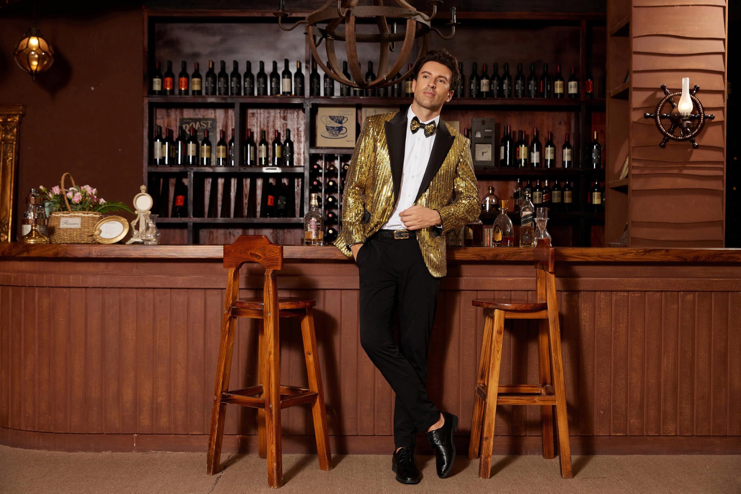 GRACE KARIN Men's Sequin Blazer Suit - Slim Fit One Button Sparkling Tuxedo Jacket for Prom, Wedding & Party | Formal Evening Wear & Special Occasion Outfit