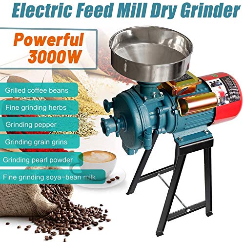 3000W Electric Grain Grinder Mill for Corn, Rice, Coffee & Wheat - 110V Commercial Powder Machine with Funnel - Perfect for Home Kitchens, Bakeries & Coffee Shops