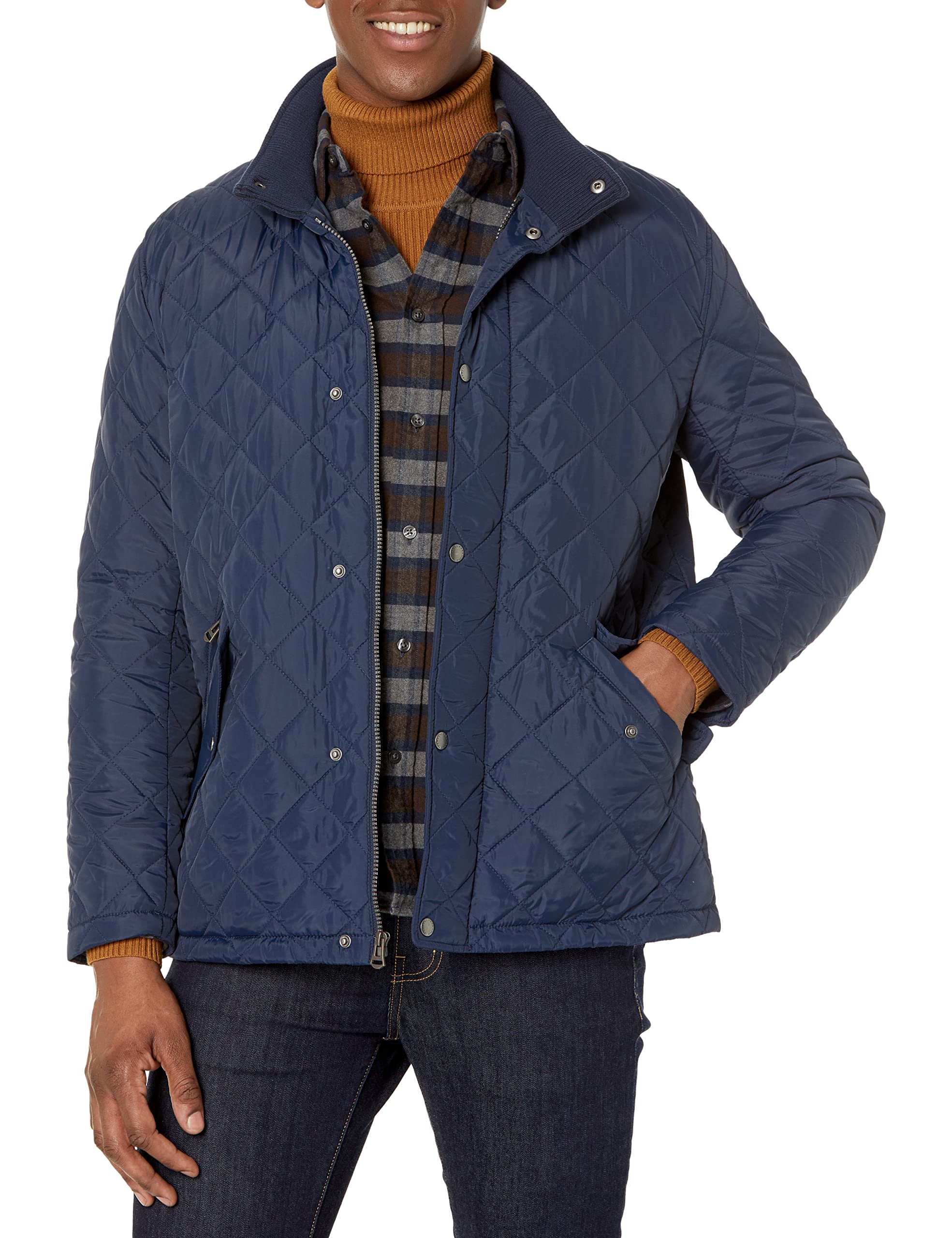 Cole Haan Men's Stand Collar Quilted Jacket - Lightweight Winter Puffer Coat for Outdoor Activities & Casual Wear
