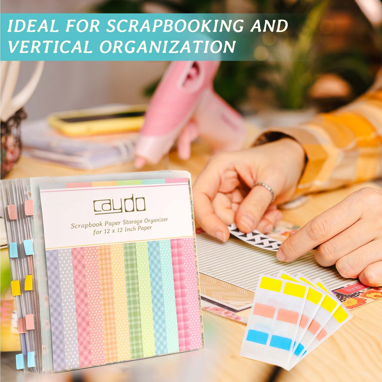 Caydo 10-Pack Scrapbook Paper Storage Organizer with 60 Sticky Index Tabs - Plastic Bags for 12x12 Inch Cardstock, Vinyl & Paper Files - Perfect for Crafting, Scrapbooking & Document Organization