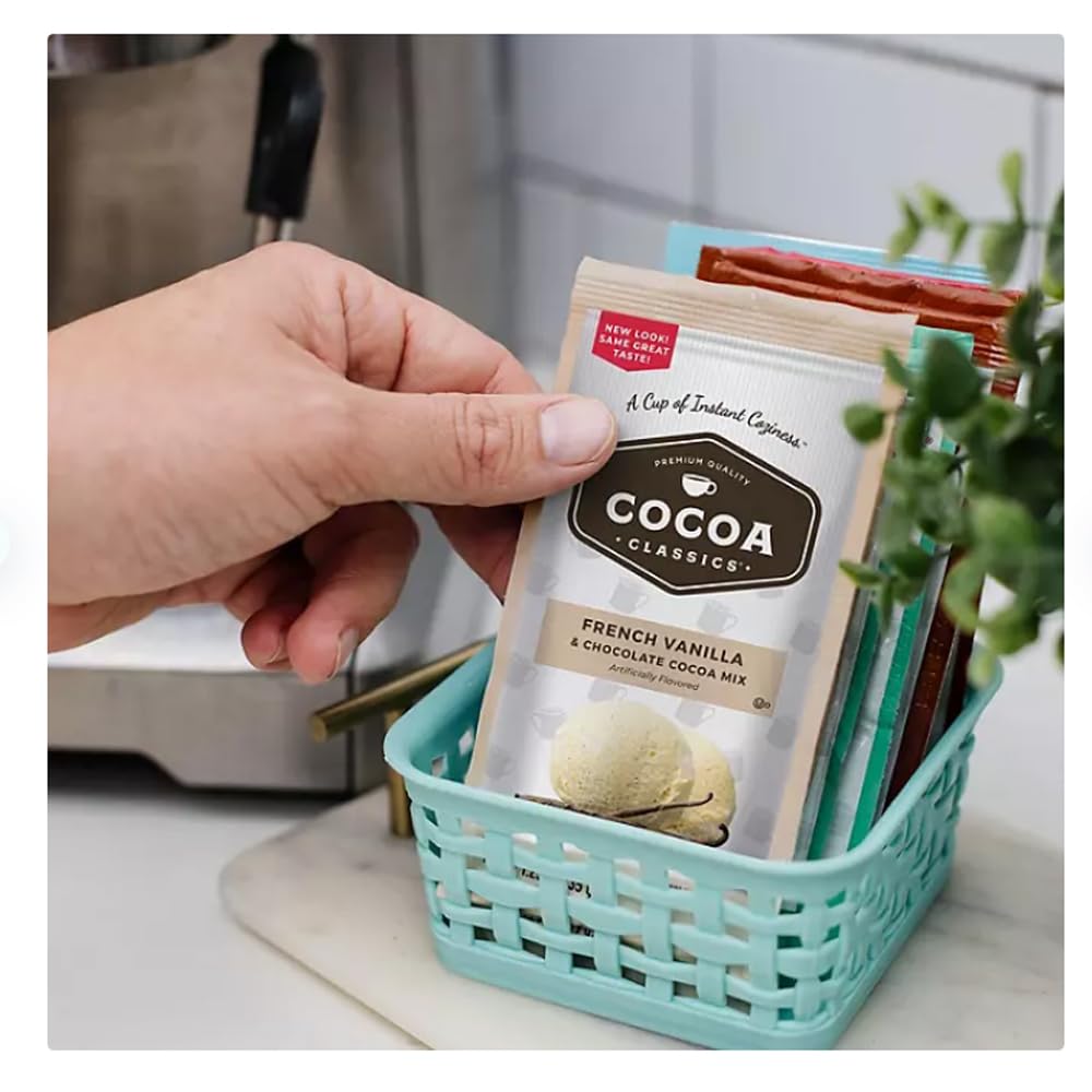 Premium Hot Chocolate Cocoa Gift Basket with Peppermint Stir Sticks, Mini Marshmallows & 4 Flavor Variety (Mint, Chocolate, Caramel, Vanilla) - Perfect for Holiday Gifts, Winter Warmth & Cozy Nights