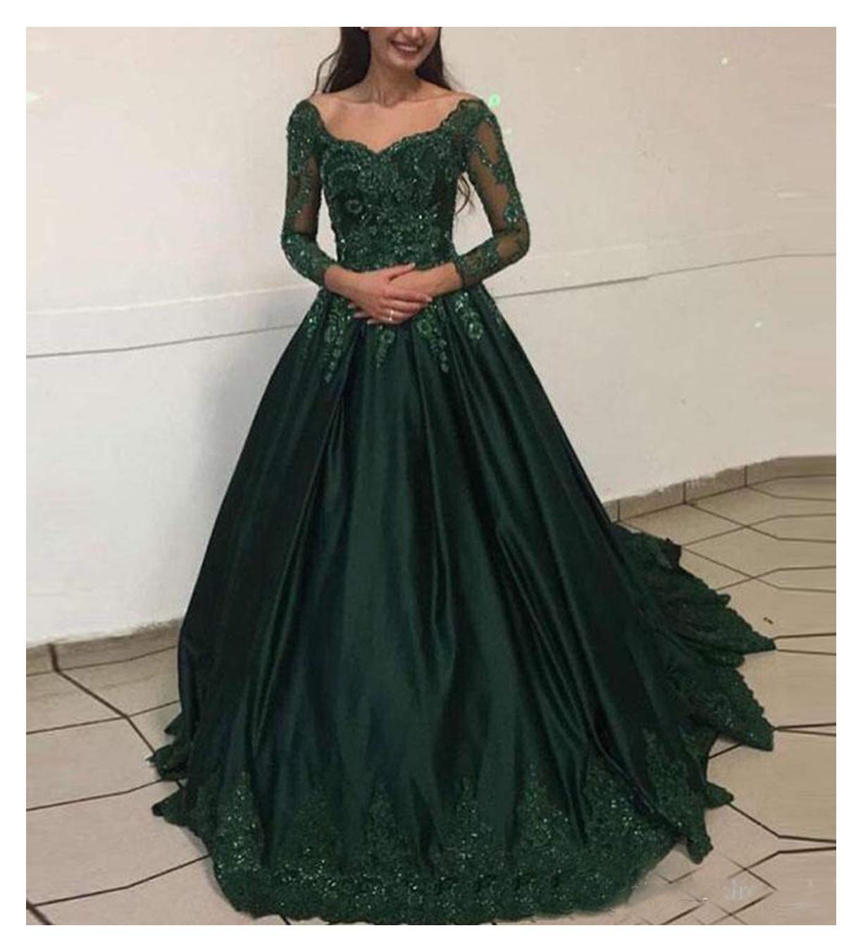 Elegant Beaded Prom Dresses with Lace Illusion Long Sleeves & Satin Ball Gown - Perfect for Homecoming, Formal Dances & Special Occasions
