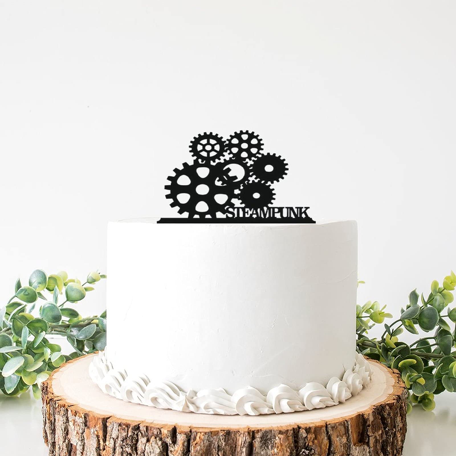 Gears Birthday Cake Topper - Black Metal Cake Decorations for Men's Birthday, DIY Party, Steampunk Theme | Perfect for Cakes, Cupcakes & Dessert Tables